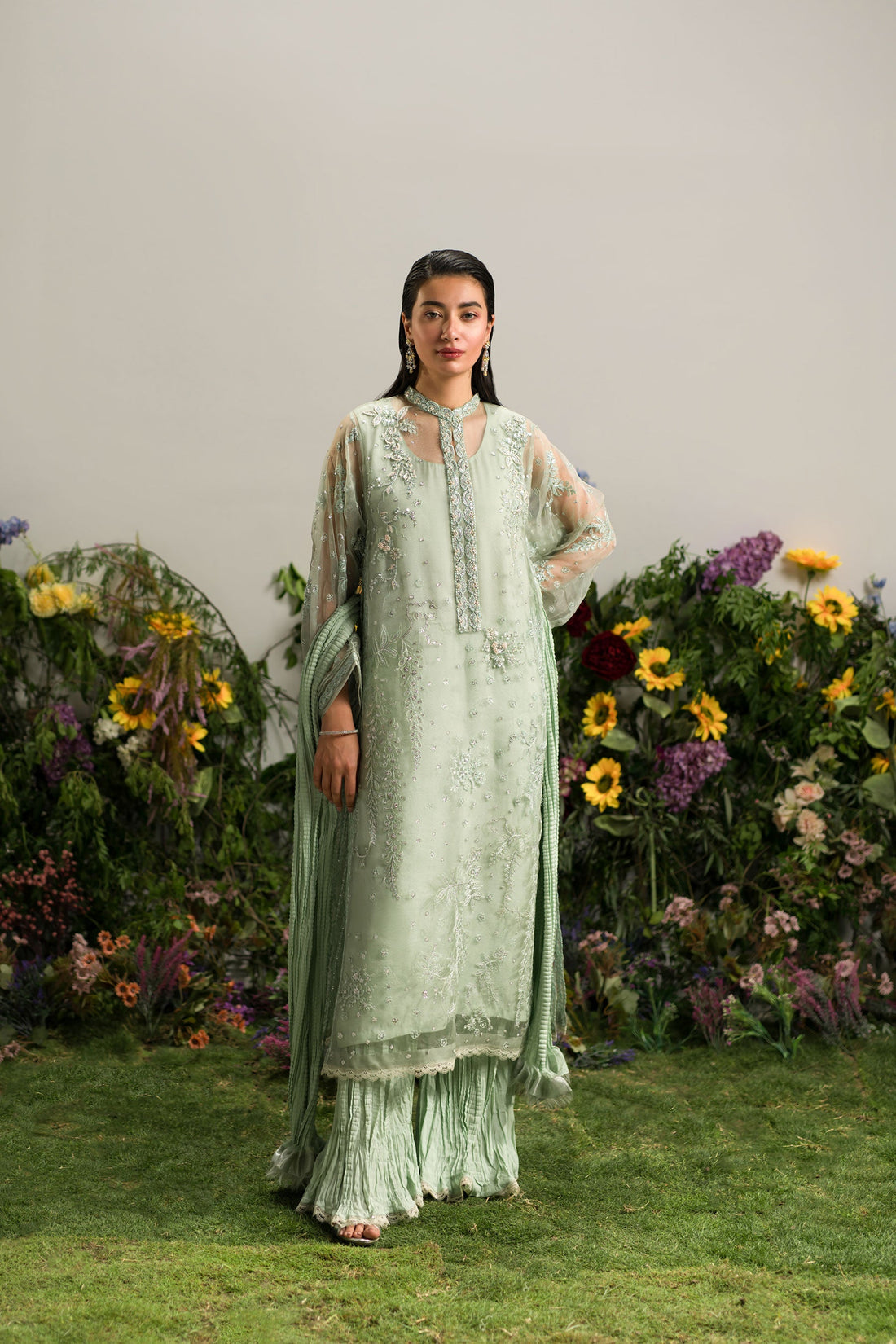 Ammara Khan | Lily Luxury Formals 24 | MINTY CRUSHED PANT SET (D-09) by Ammara Khan - Designer Dress - Type: Formal - Available at Sana Yasir - 100% Original