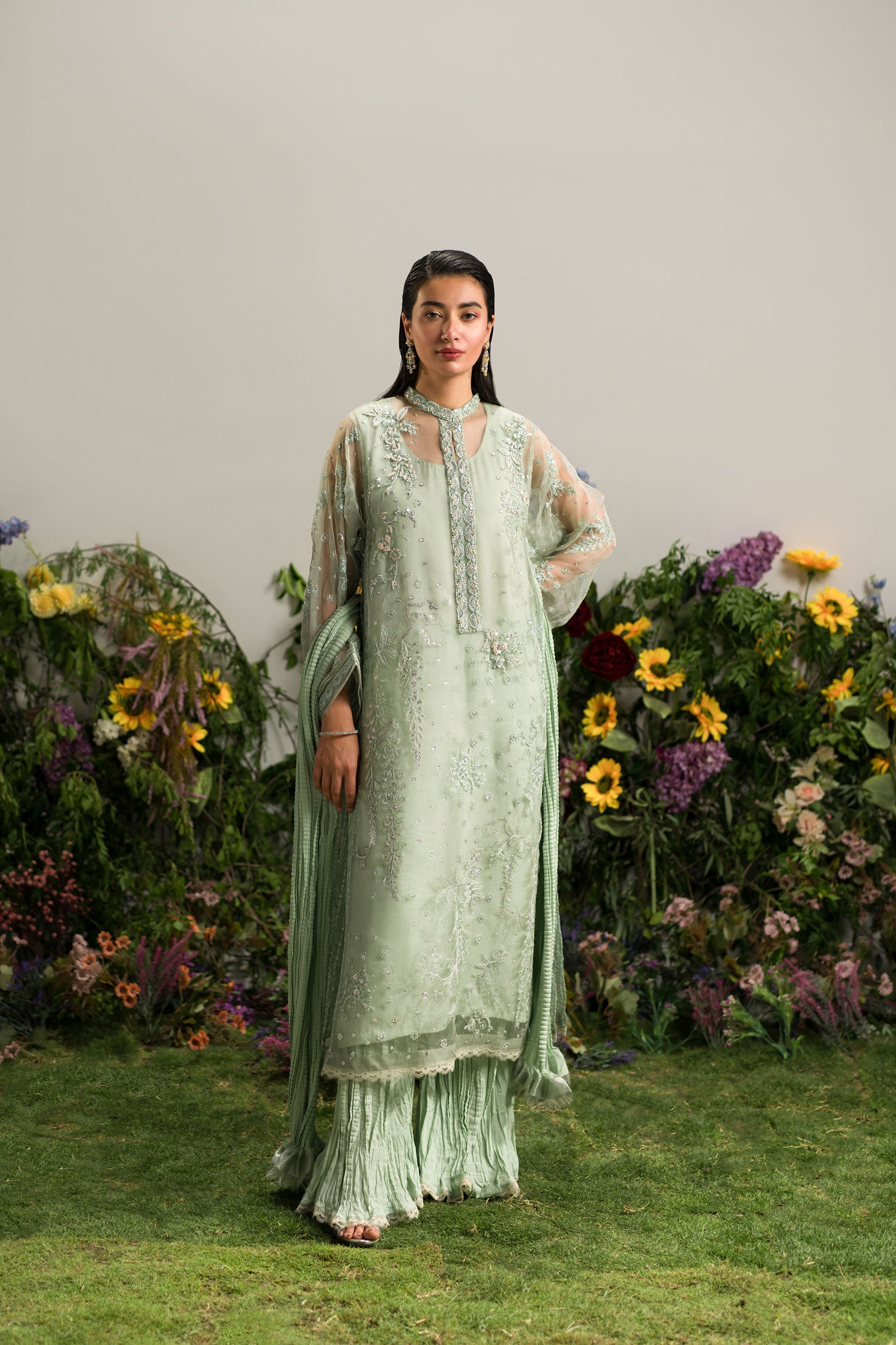 Ammara Khan | Lily Luxury Formals 24 | MINTY CRUSHED PANT SET (D-09) by Ammara Khan - Designer Dress - Type: Formal - Available at Sana Yasir - 100% Original