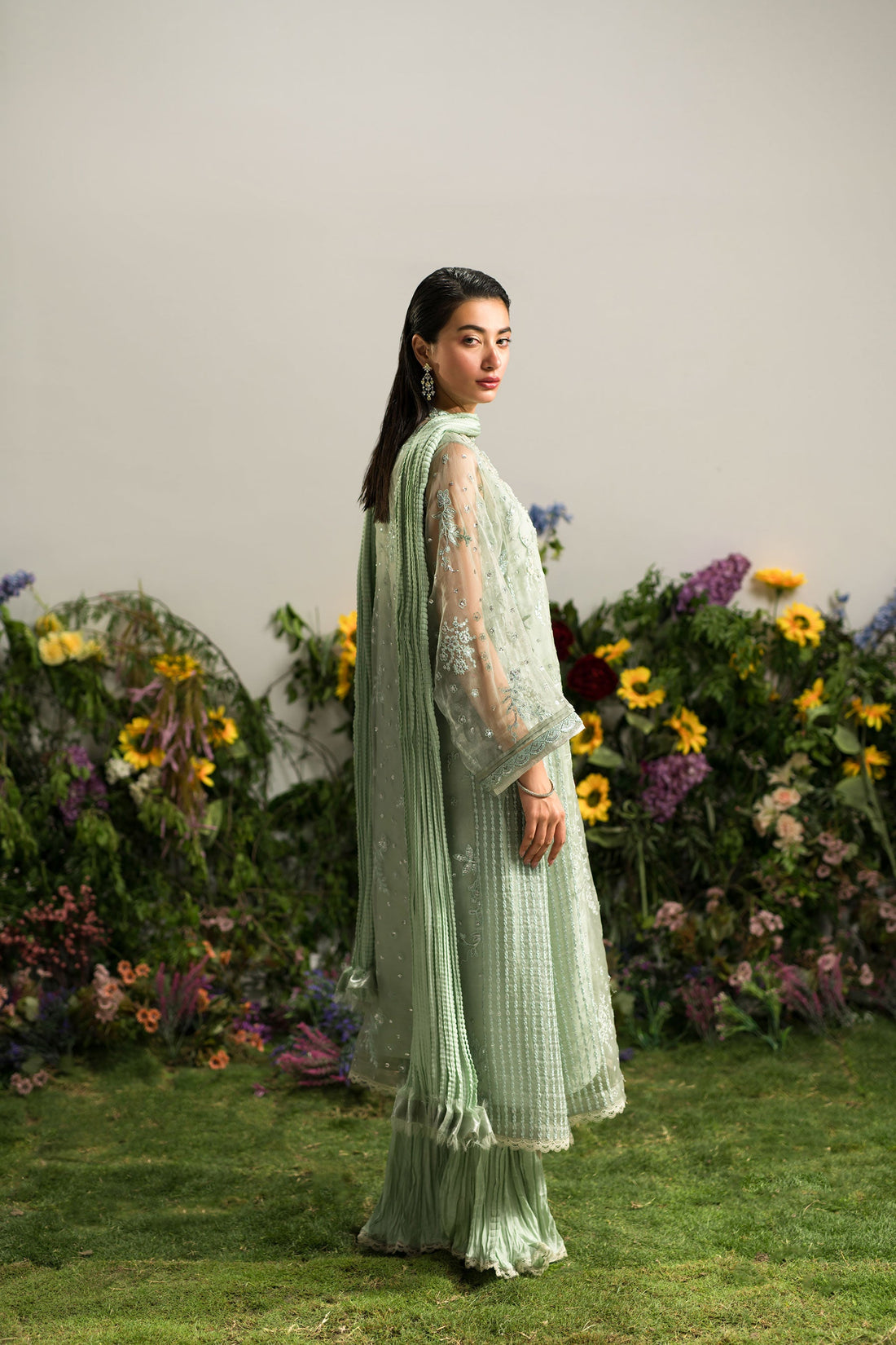 Ammara Khan | Lily Luxury Formals 24 | MINTY CRUSHED PANT SET (D-09) by Ammara Khan - Designer Dress - Type: Formal - Available at Sana Yasir - 100% Original
