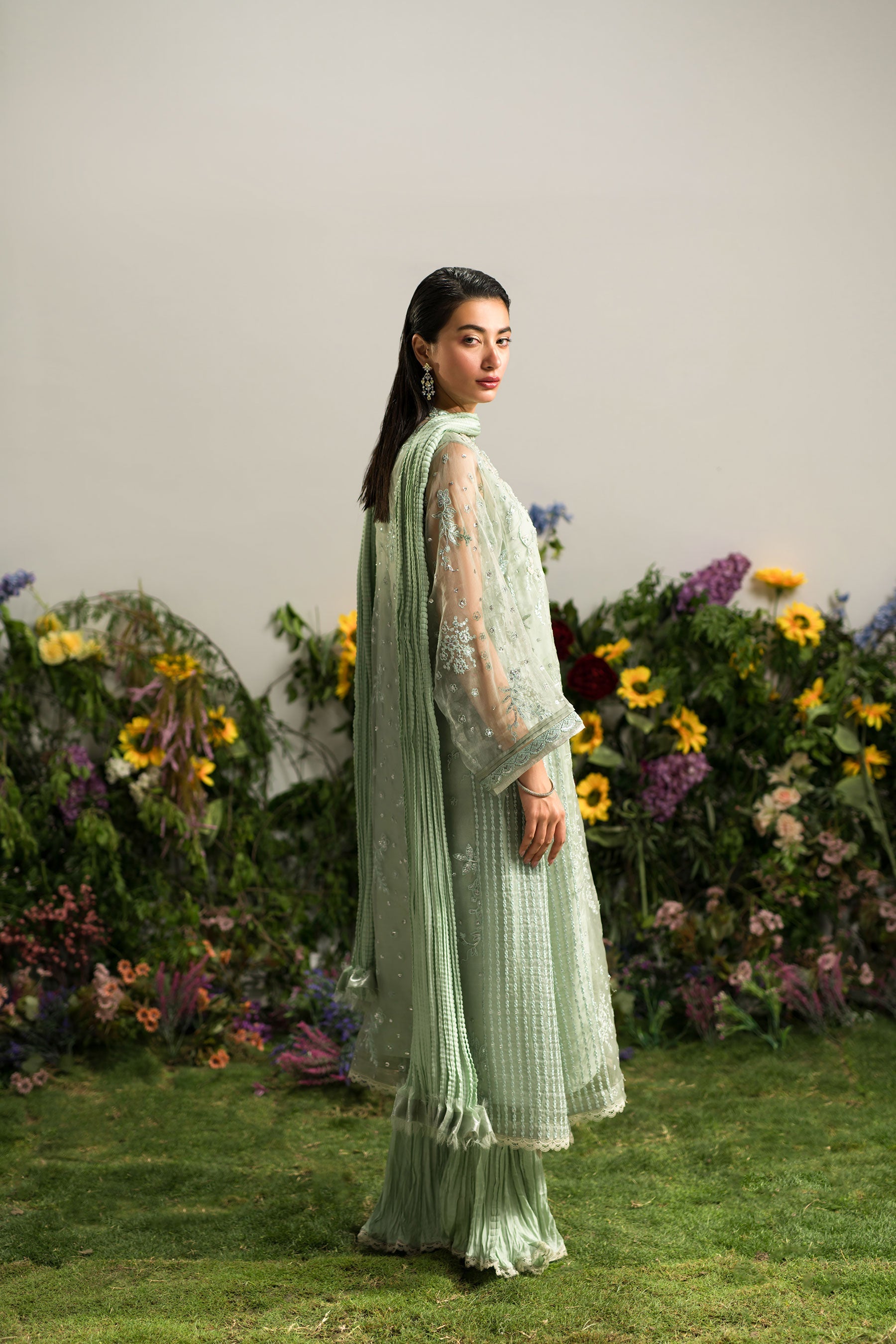 Ammara Khan | Lily Luxury Formals 24 | MINTY CRUSHED PANT SET (D-09) by Ammara Khan - Designer Dress - Type: Formal - Available at Sana Yasir - 100% Original