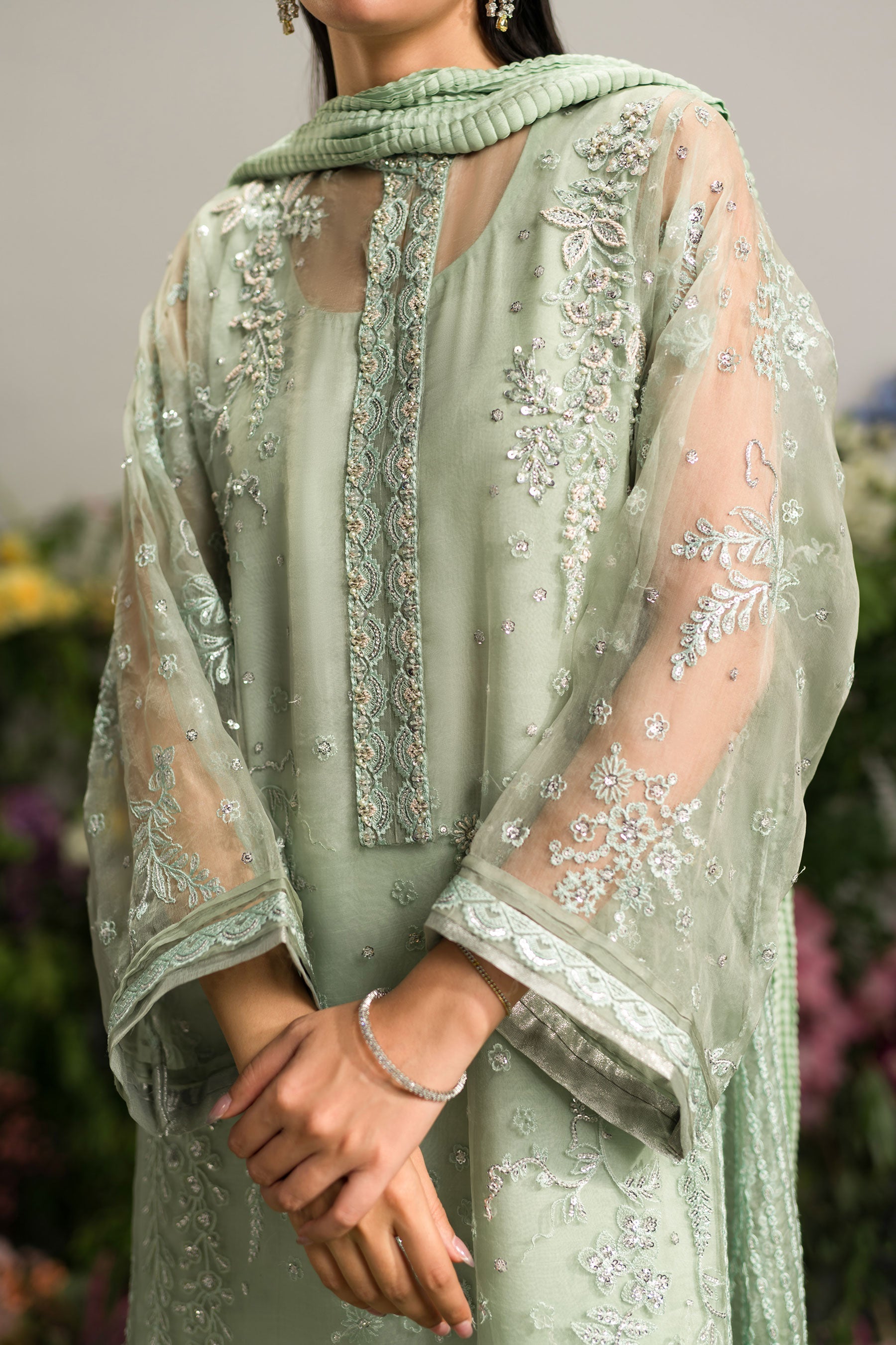 Ammara Khan | Lily Luxury Formals 24 | MINTY CRUSHED PANT SET (D-09) by Ammara Khan - Designer Dress - Type: Formal - Available at Sana Yasir - 100% Original