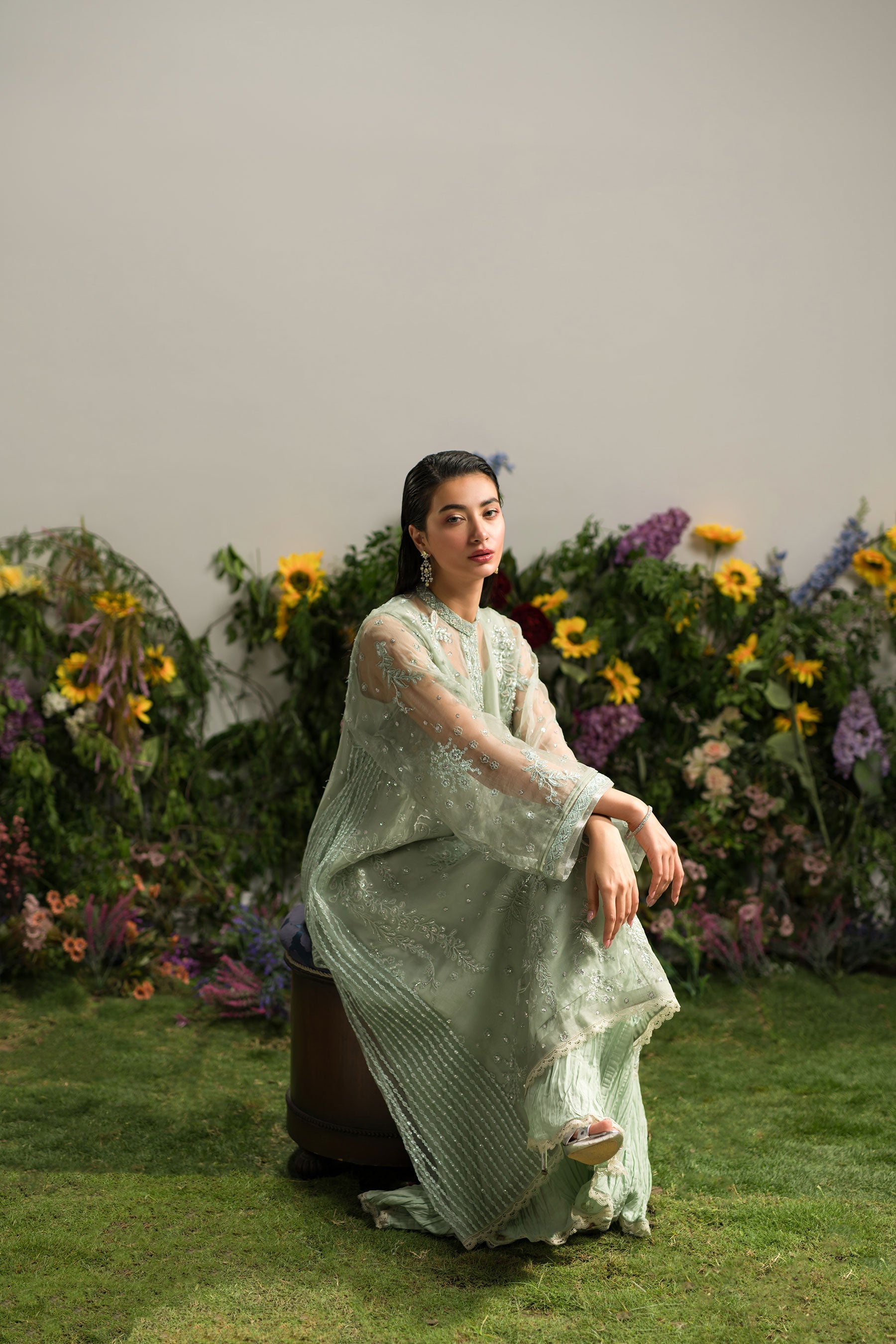 Ammara Khan | Lily Luxury Formals 24 | MINTY CRUSHED PANT SET (D-09) by Ammara Khan - Designer Dress - Type: Formal - Available at Sana Yasir - 100% Original