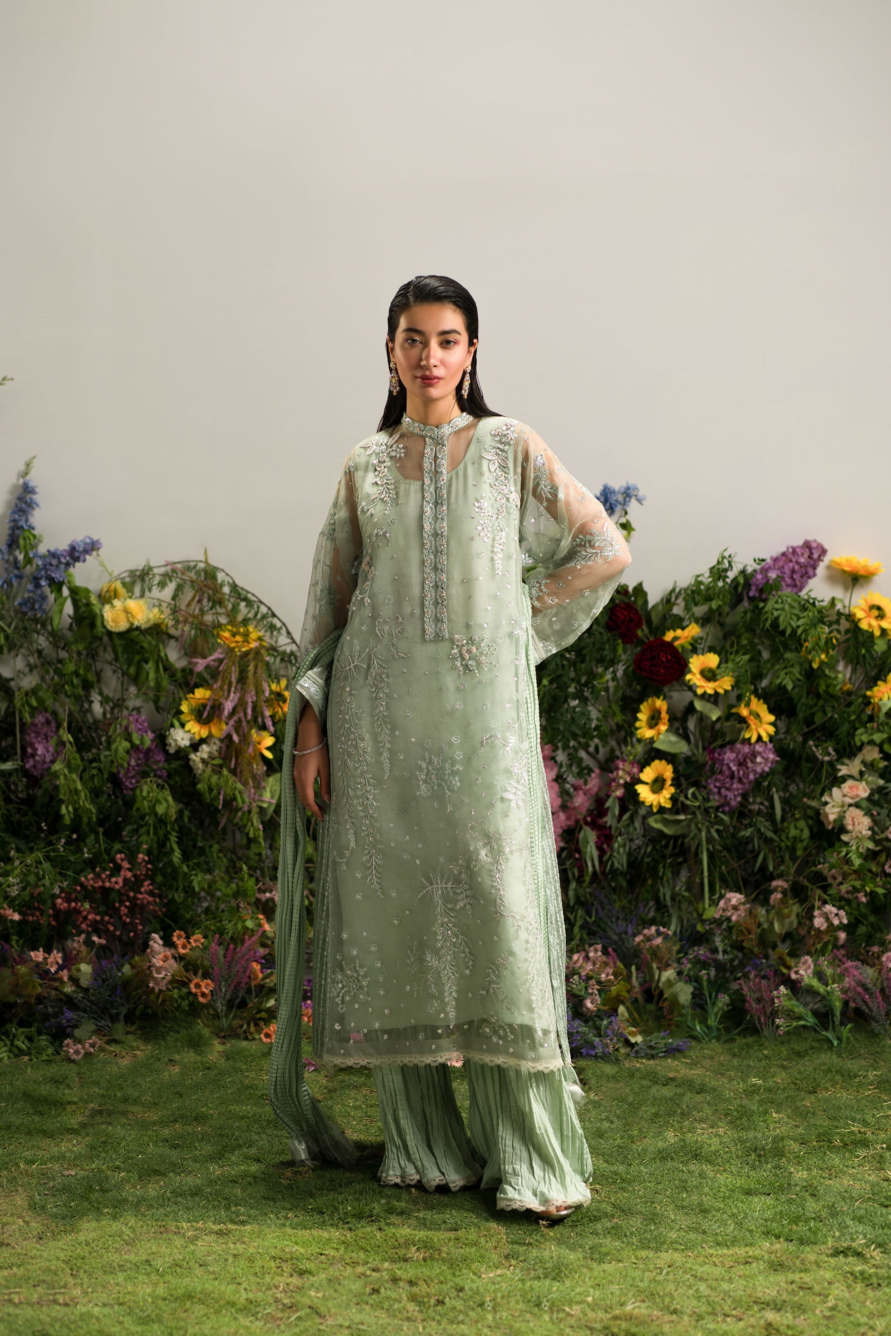 Ammara Khan | Lily Luxury Formals 24 | MINTY CRUSHED PANT SET (D-09) by Ammara Khan - Designer Dress - Type: Formal - Available at Sana Yasir - 100% Original