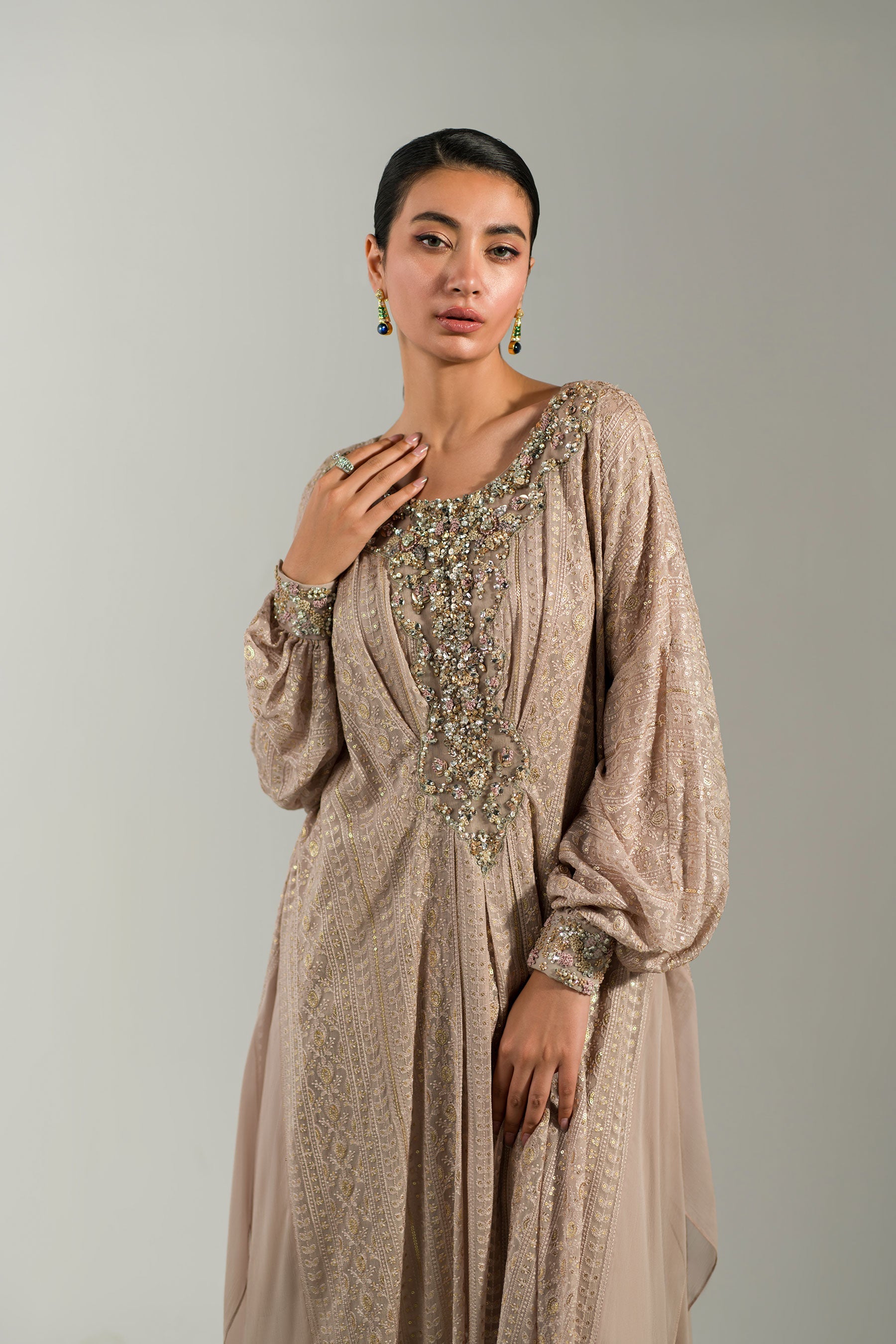 Ammara Khan | Lily Luxury Formals 24 | NUDE ROSE KAFTAN (D-06) by Ammara Khan - Designer Dress - Type: Formal - Available at Sana Yasir - 100% Original