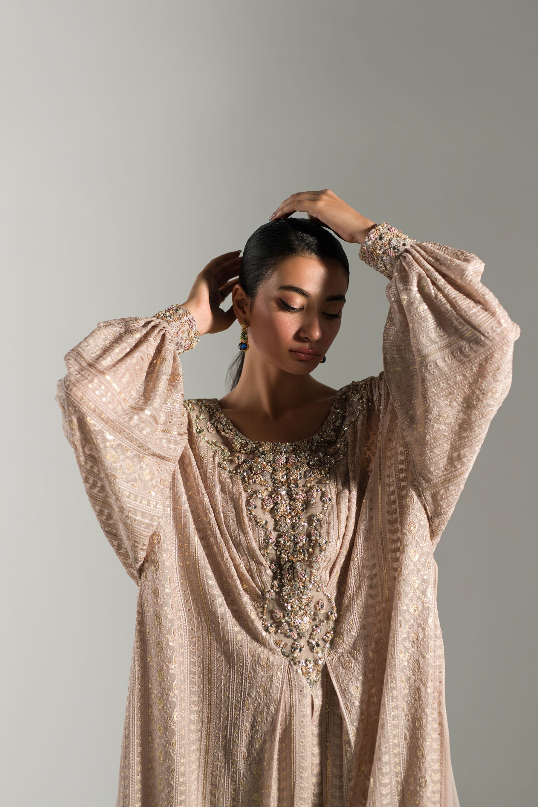 Ammara Khan | Lily Luxury Formals 24 | NUDE ROSE KAFTAN (D-06) by Ammara Khan - Designer Dress - Type: Formal - Available at Sana Yasir - 100% Original