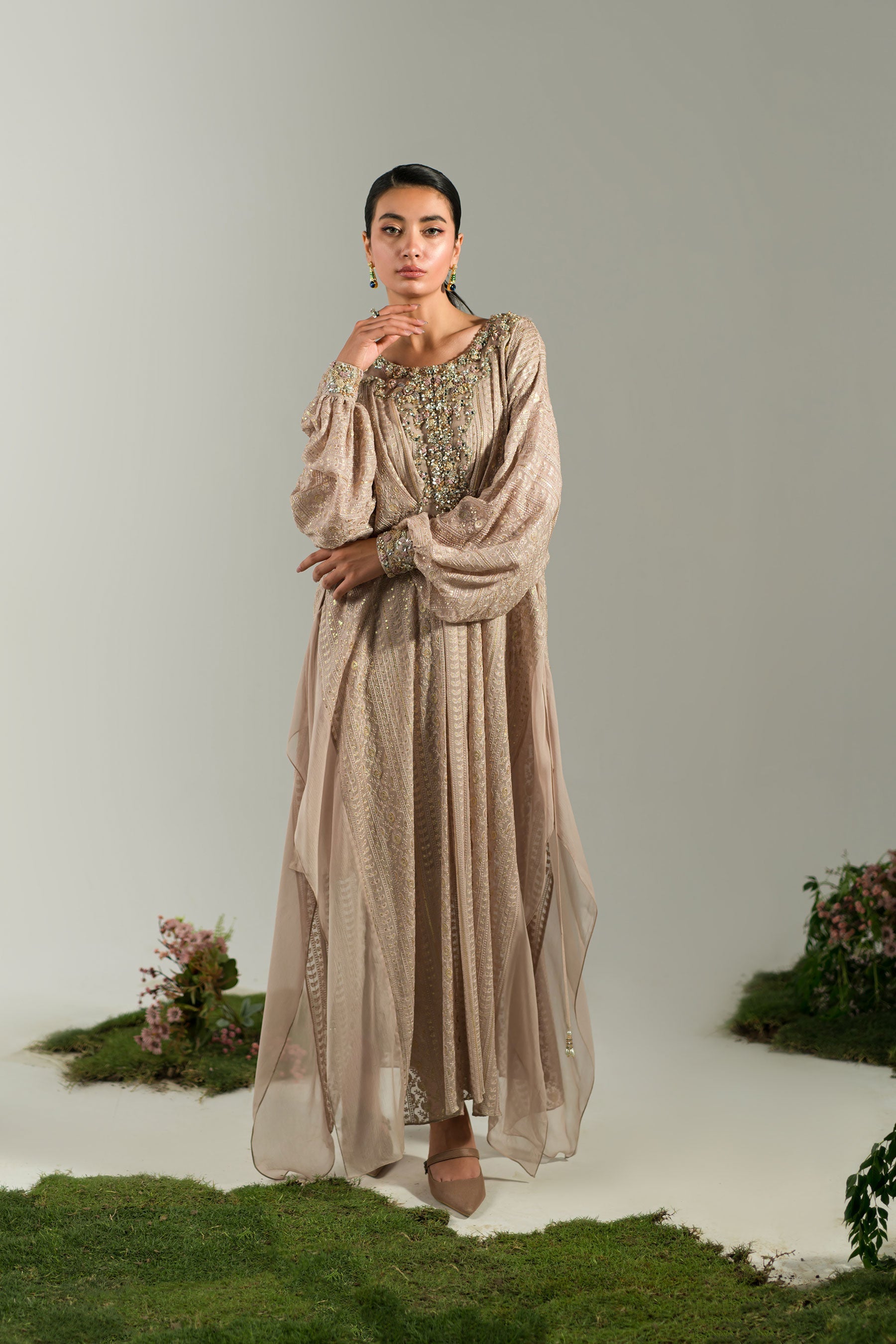 Ammara Khan | Lily Luxury Formals 24 | NUDE ROSE KAFTAN (D-06) by Ammara Khan - Designer Dress - Type: Formal - Available at Sana Yasir - 100% Original