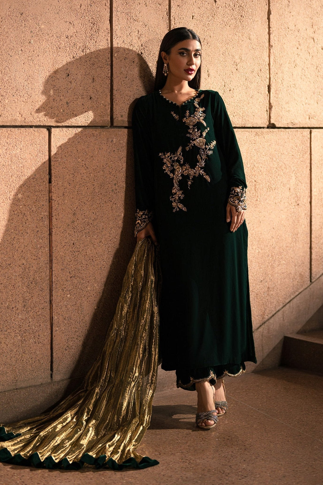 Ammara Khan | Rendezvous Velvet | Emerald Jewel of the East Velvet Set (D-04) by Ammara Khan - Designer Dress - Type: Ladies Clothes - Available at Sana Yasir - 100% Original