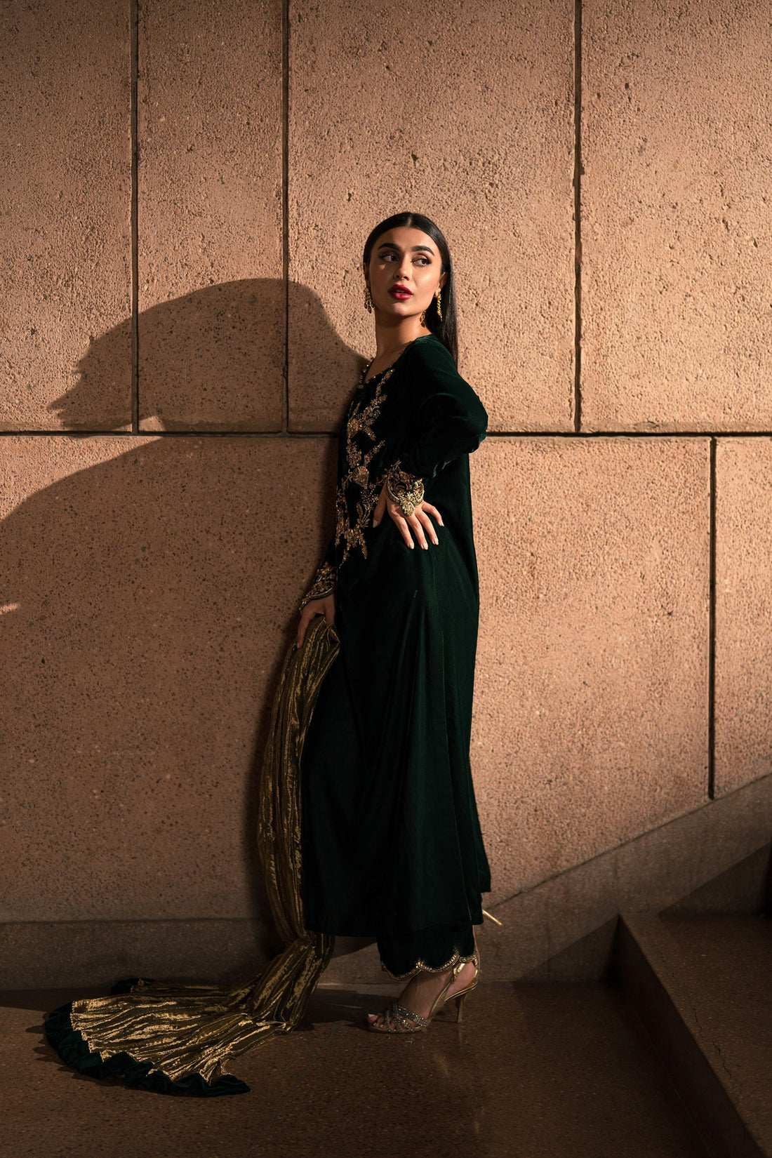 Ammara Khan | Rendezvous Velvet | Emerald Jewel of the East Velvet Set (D-04) by Ammara Khan - Designer Dress - Type: Ladies Clothes - Available at Sana Yasir - 100% Original