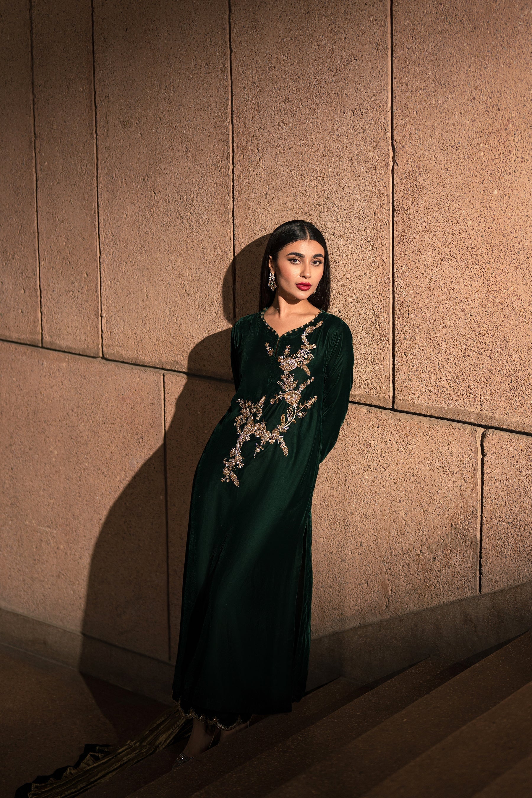 Ammara Khan | Rendezvous Velvet | Emerald Jewel of the East Velvet Set (D-04) by Ammara Khan - Designer Dress - Type: Ladies Clothes - Available at Sana Yasir - 100% Original