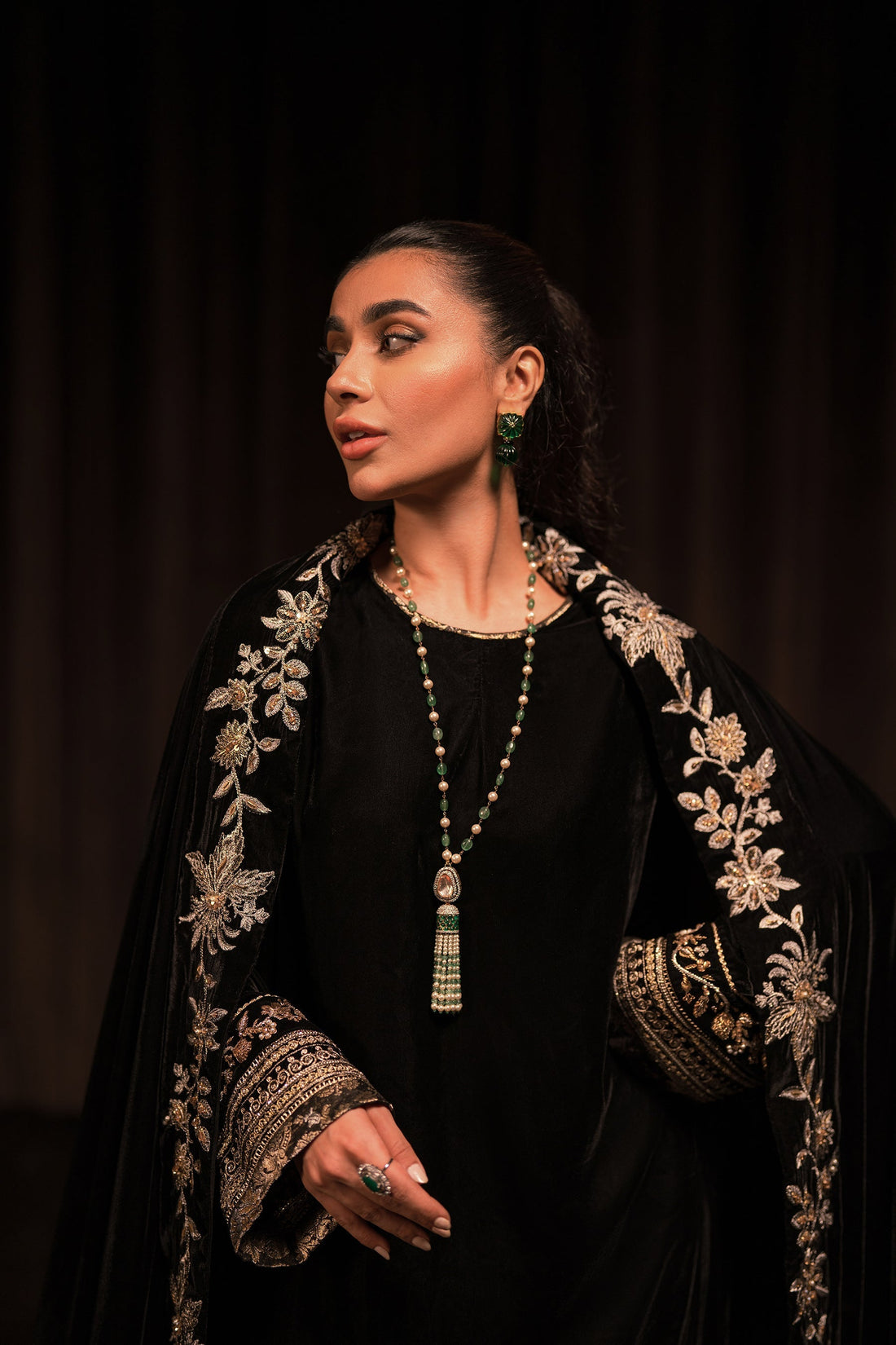 Ammara Khan | Rendezvous Velvet | Grand Black Velvet Shawl Set (D-10) by Ammara Khan - Designer Dress - Type: Ladies Clothes - Available at Sana Yasir - 100% Original