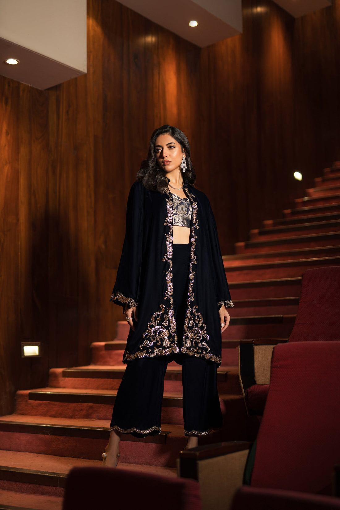 Ammara Khan | Rendezvous Velvet | Grand Navy Blue Velvet Set (D-07) by Ammara Khan - Designer Dress - Type: Ladies Clothes - Available at Sana Yasir - 100% Original