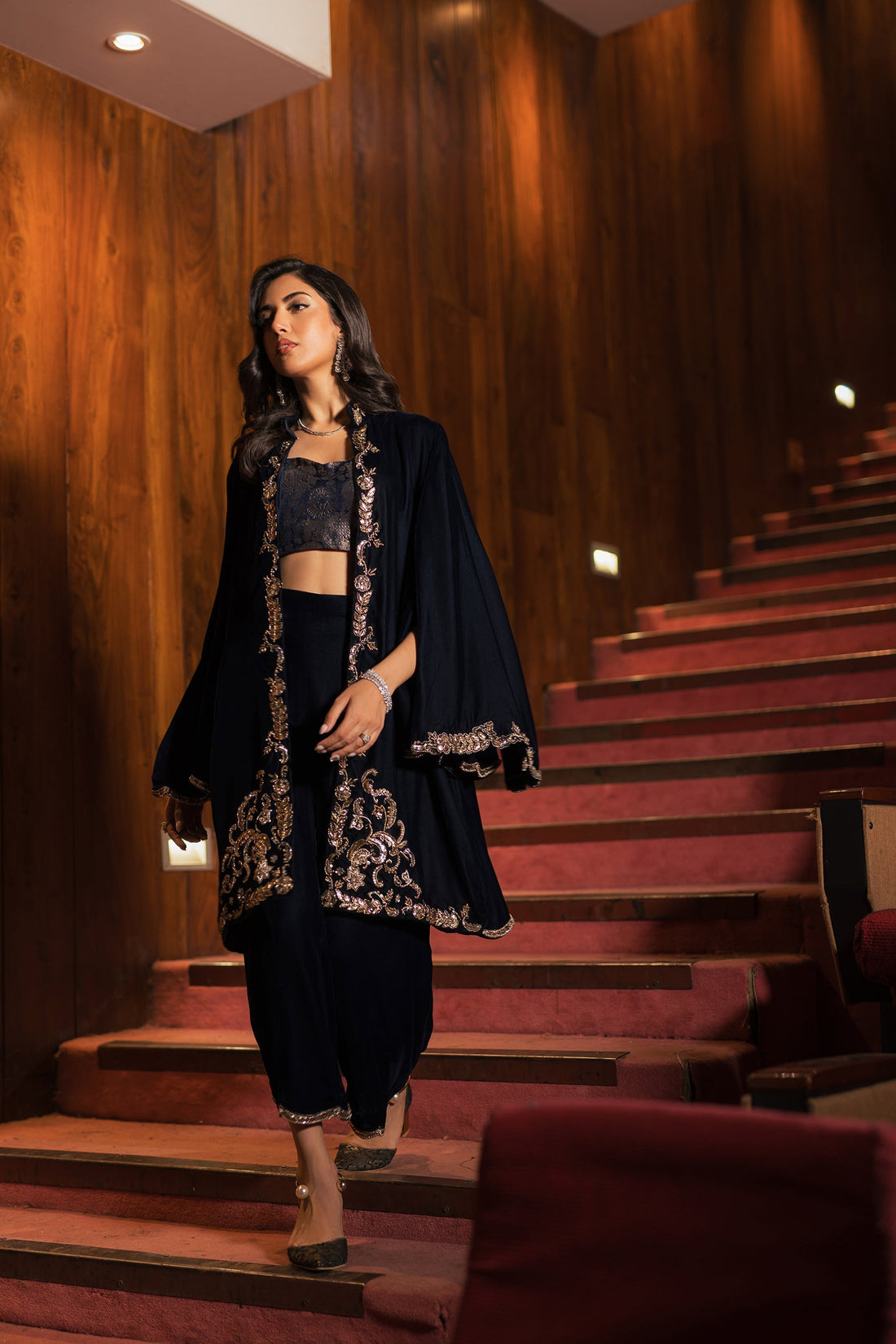 Ammara Khan | Rendezvous Velvet | Grand Navy Blue Velvet Set (D-07) by Ammara Khan - Designer Dress - Type: Ladies Clothes - Available at Sana Yasir - 100% Original