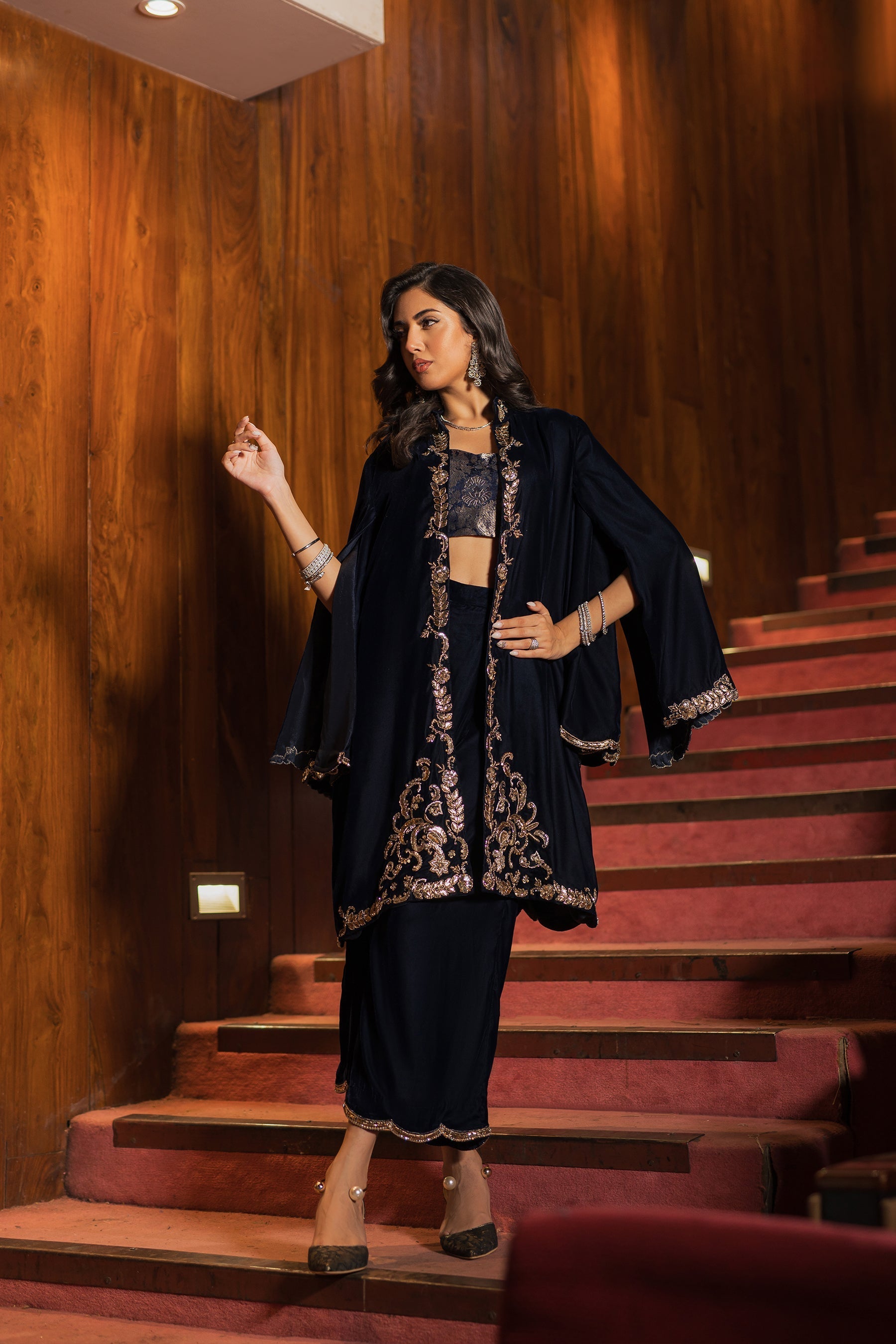 Ammara Khan | Rendezvous Velvet | Grand Navy Blue Velvet Set (D-07) by Ammara Khan - Designer Dress - Type: Ladies Clothes - Available at Sana Yasir - 100% Original