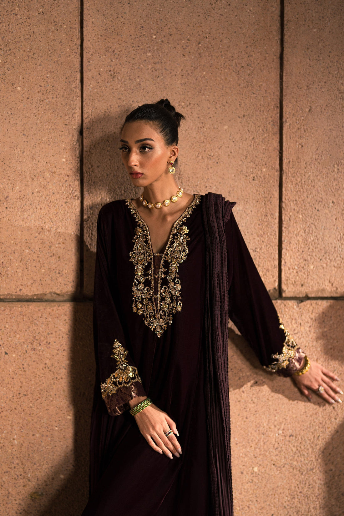 Ammara Khan | Rendezvous Velvet | Majestic Plum Velvet Ensemble (D-05) by Ammara Khan - Designer Dress - Type: Ladies Clothes - Available at Sana Yasir - 100% Original