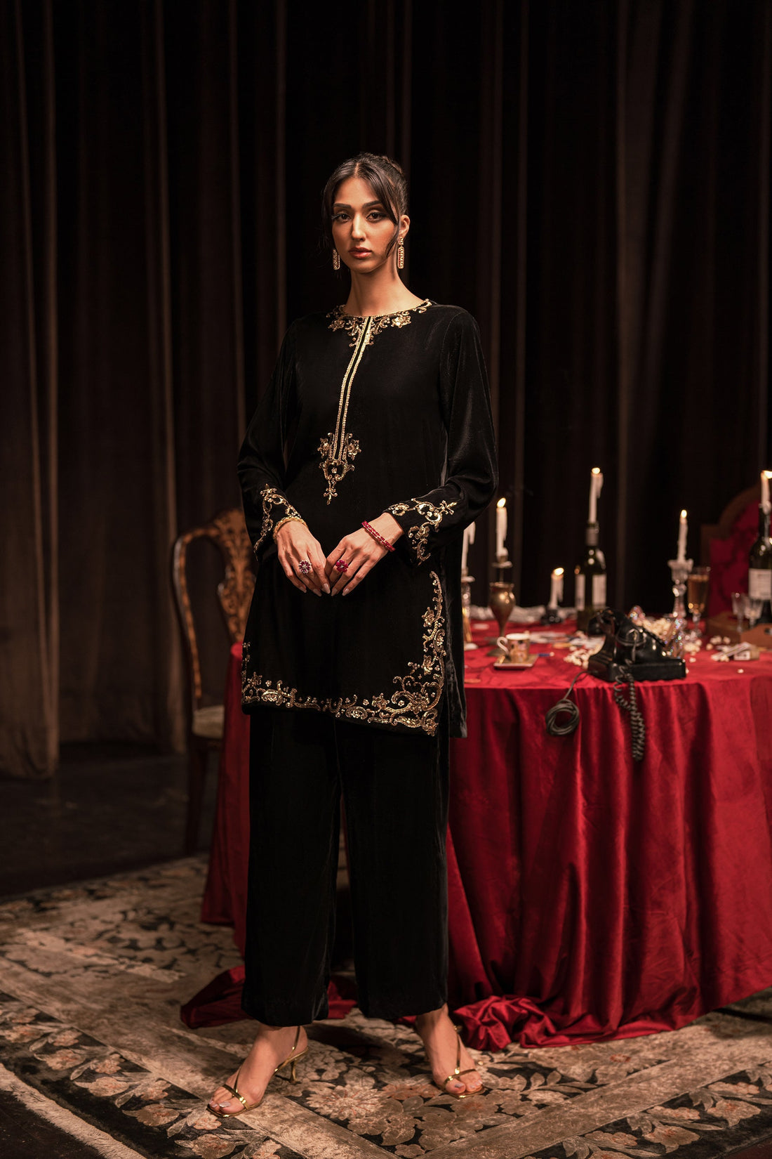 Ammara Khan | Rendezvous Velvet | Mukesh Black Set (D-02) by Ammara Khan - Designer Dress - Type: Ladies Clothes - Available at Sana Yasir - 100% Original