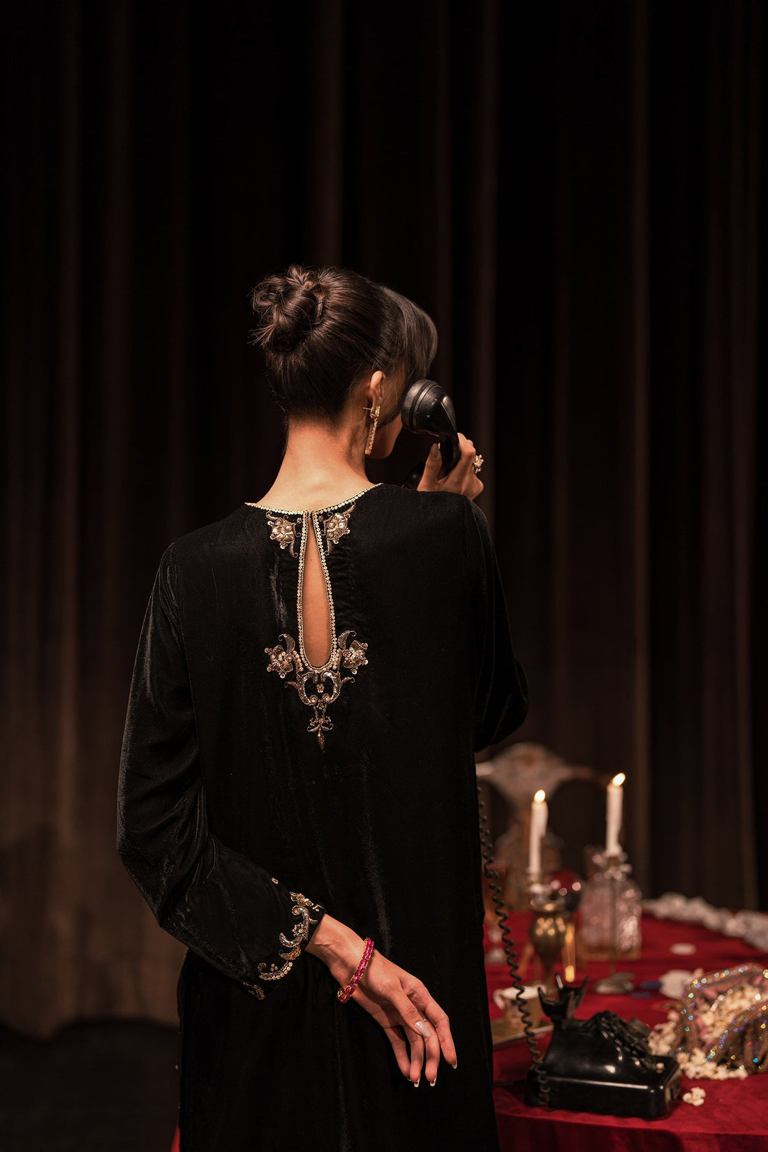 Ammara Khan | Rendezvous Velvet | Mukesh Black Set (D-02) by Ammara Khan - Designer Dress - Type: Ladies Clothes - Available at Sana Yasir - 100% Original