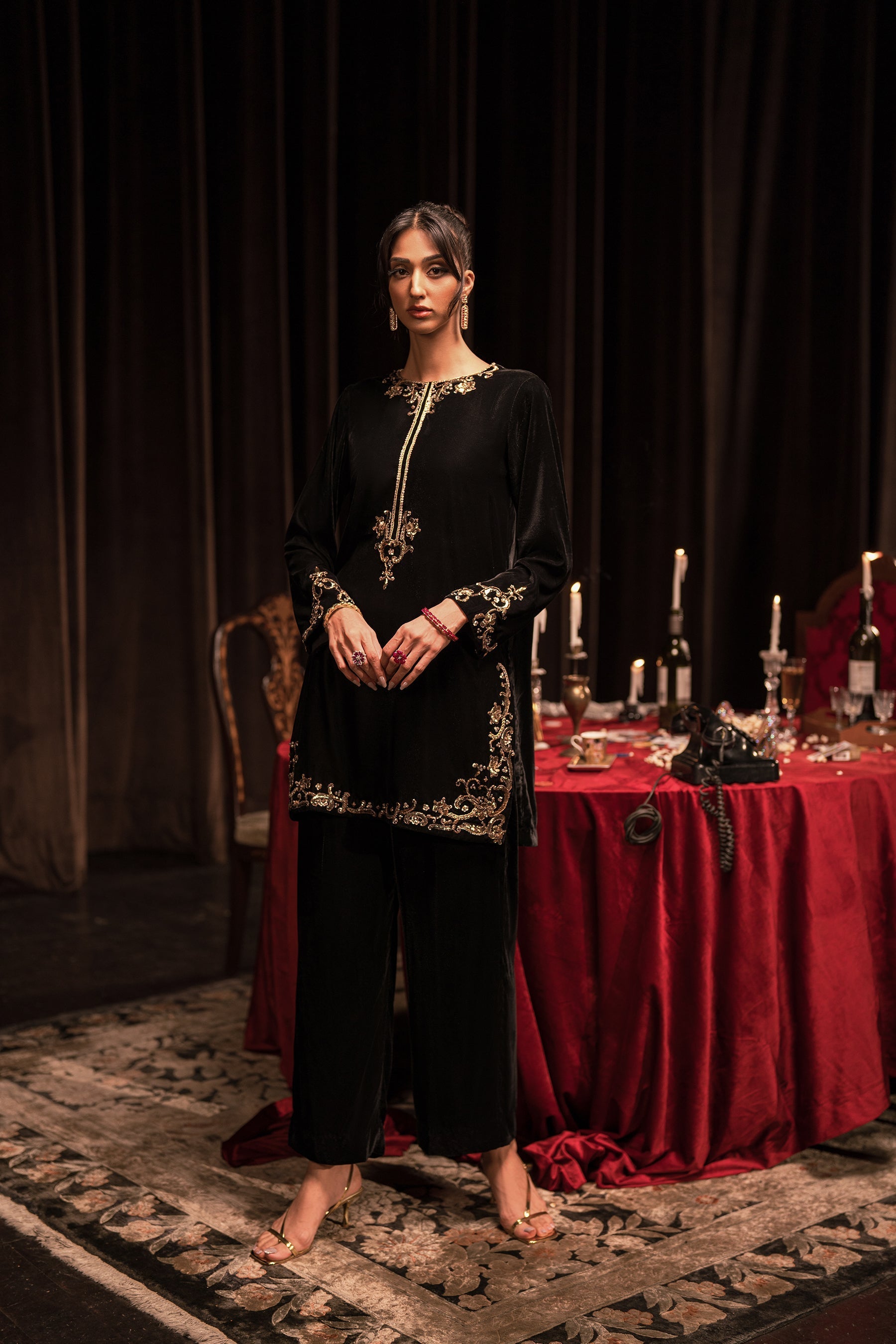 Ammara Khan | Rendezvous Velvet | Mukesh Black Set (D-02) by Ammara Khan - Designer Dress - Type: Ladies Clothes - Available at Sana Yasir - 100% Original
