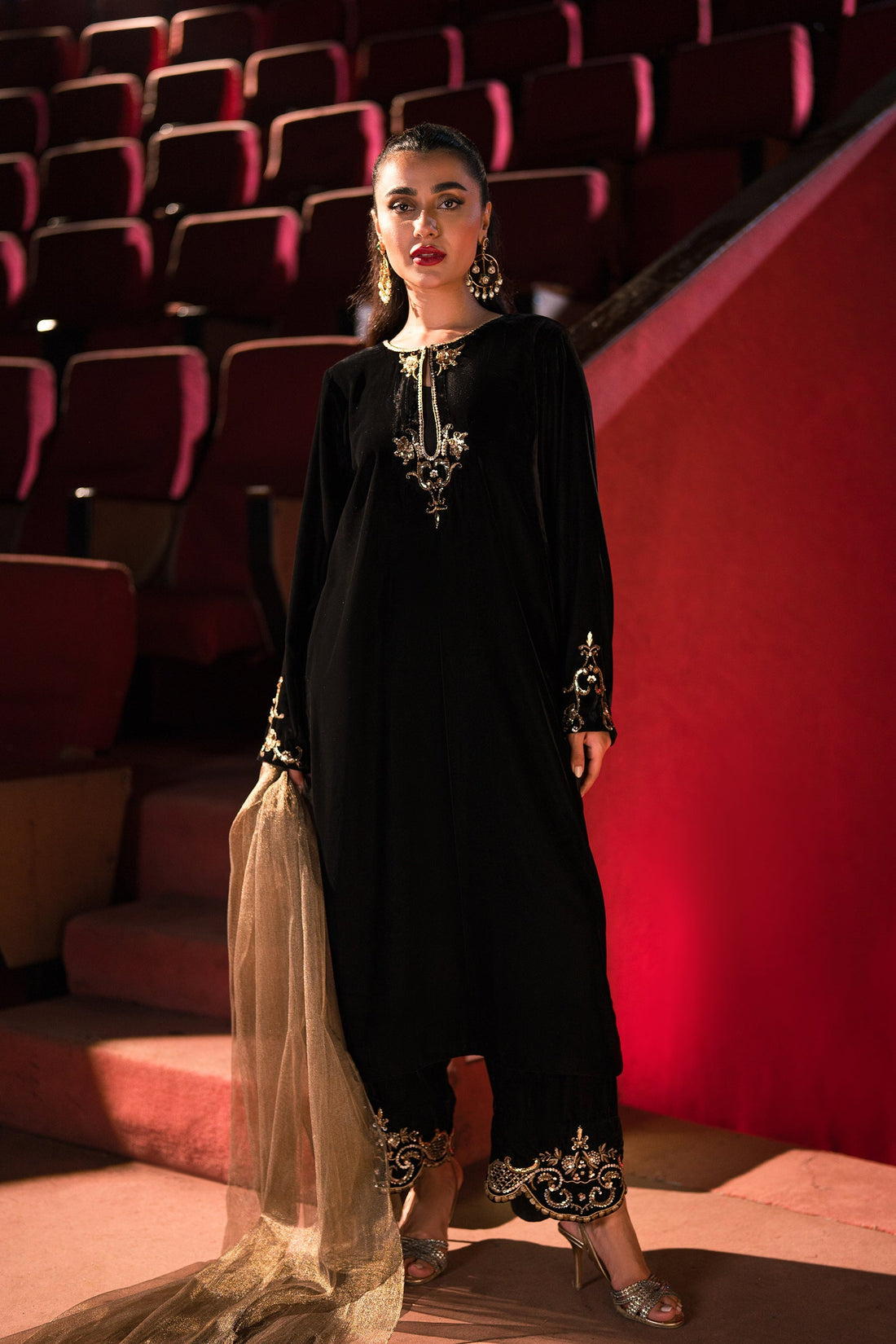 Ammara Khan | Rendezvous Velvet | Statement Noir Velvet Set (D-03) by Ammara Khan - Designer Dress - Type: Ladies Clothes - Available at Sana Yasir - 100% Original