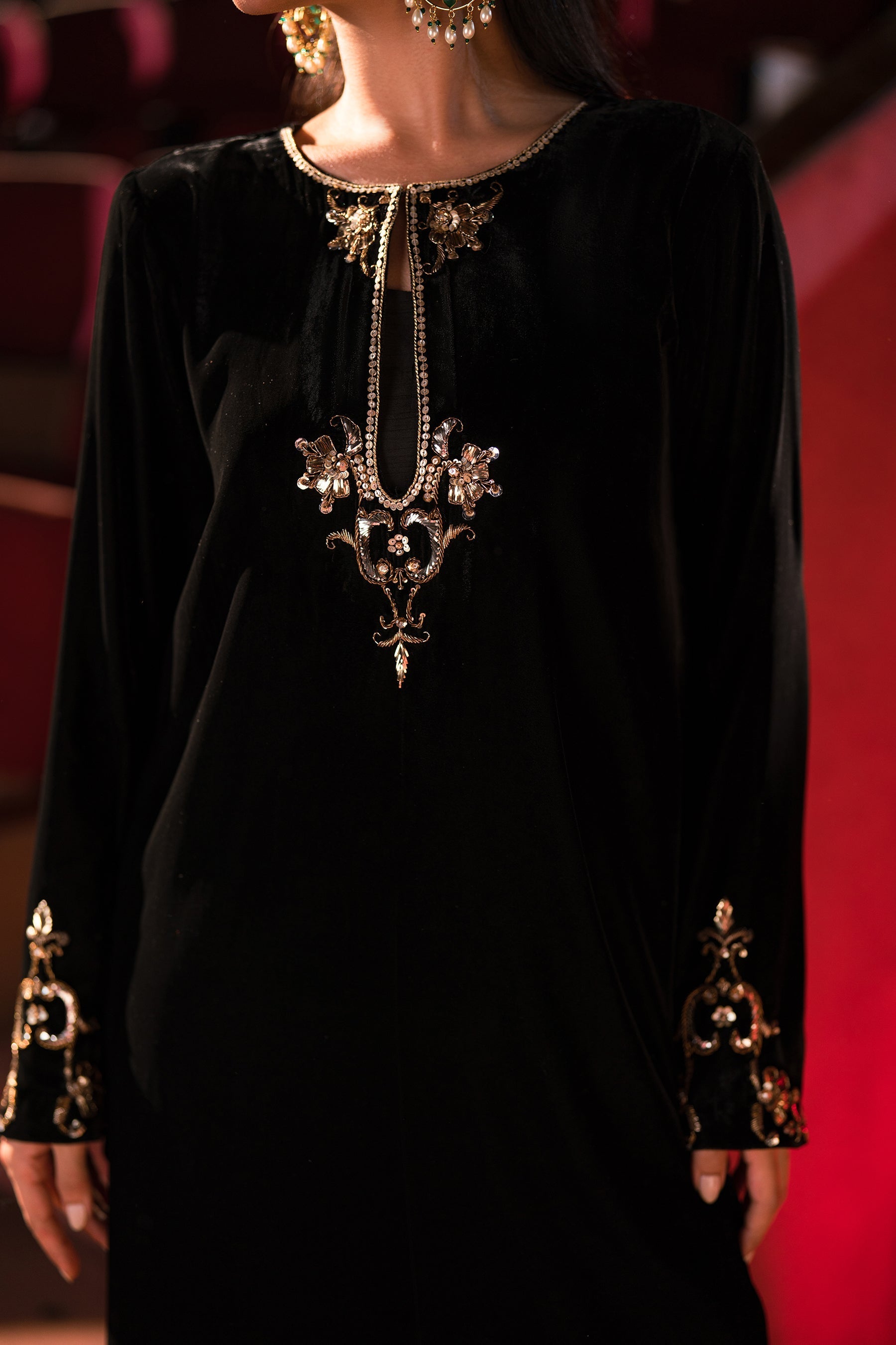Ammara Khan | Rendezvous Velvet | Statement Noir Velvet Set (D-03) by Ammara Khan - Designer Dress - Type: Ladies Clothes - Available at Sana Yasir - 100% Original
