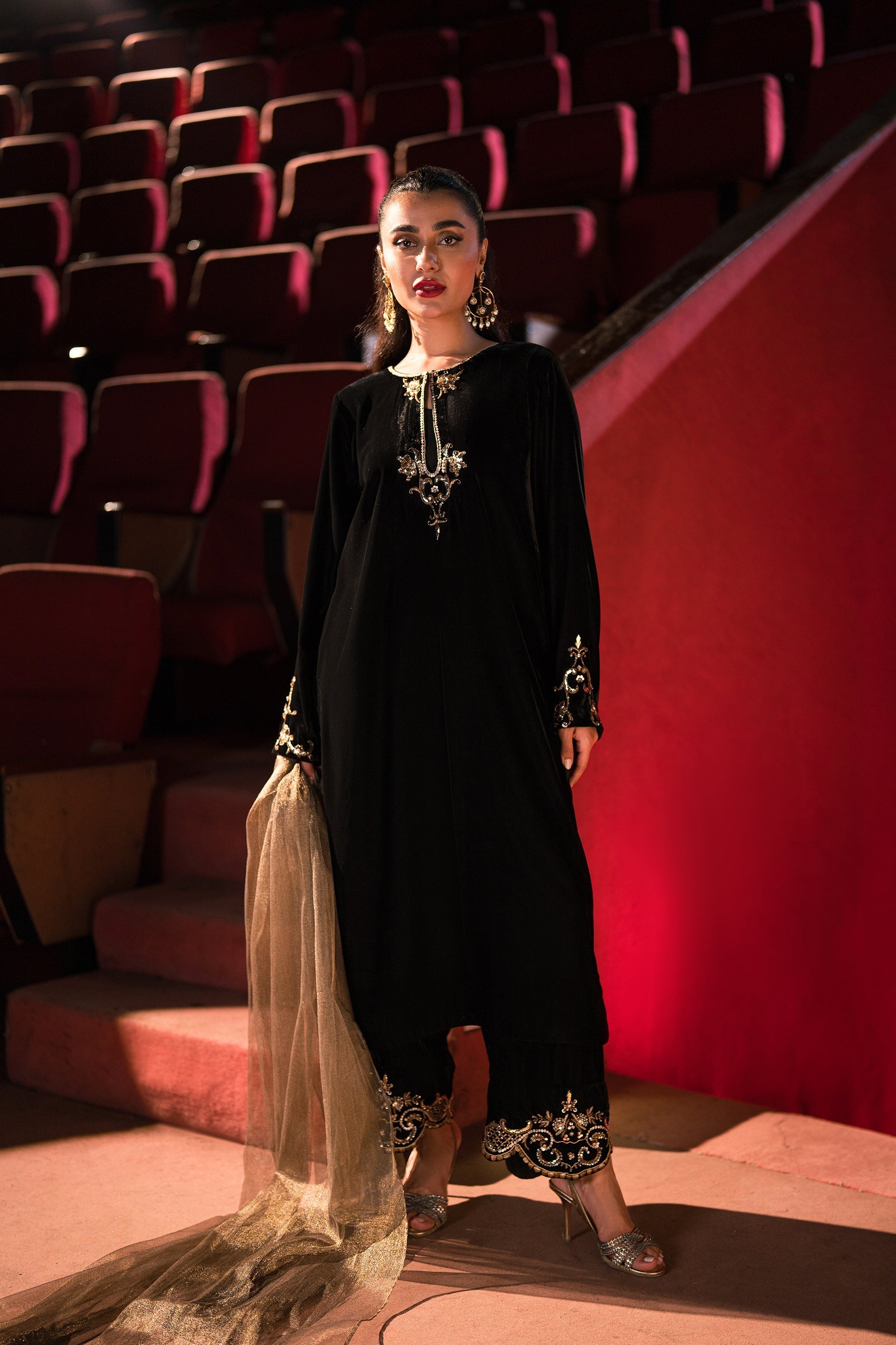 Ammara Khan | Rendezvous Velvet | Statement Noir Velvet Set (D-03) by Ammara Khan - Designer Dress - Type: Ladies Clothes - Available at Sana Yasir - 100% Original