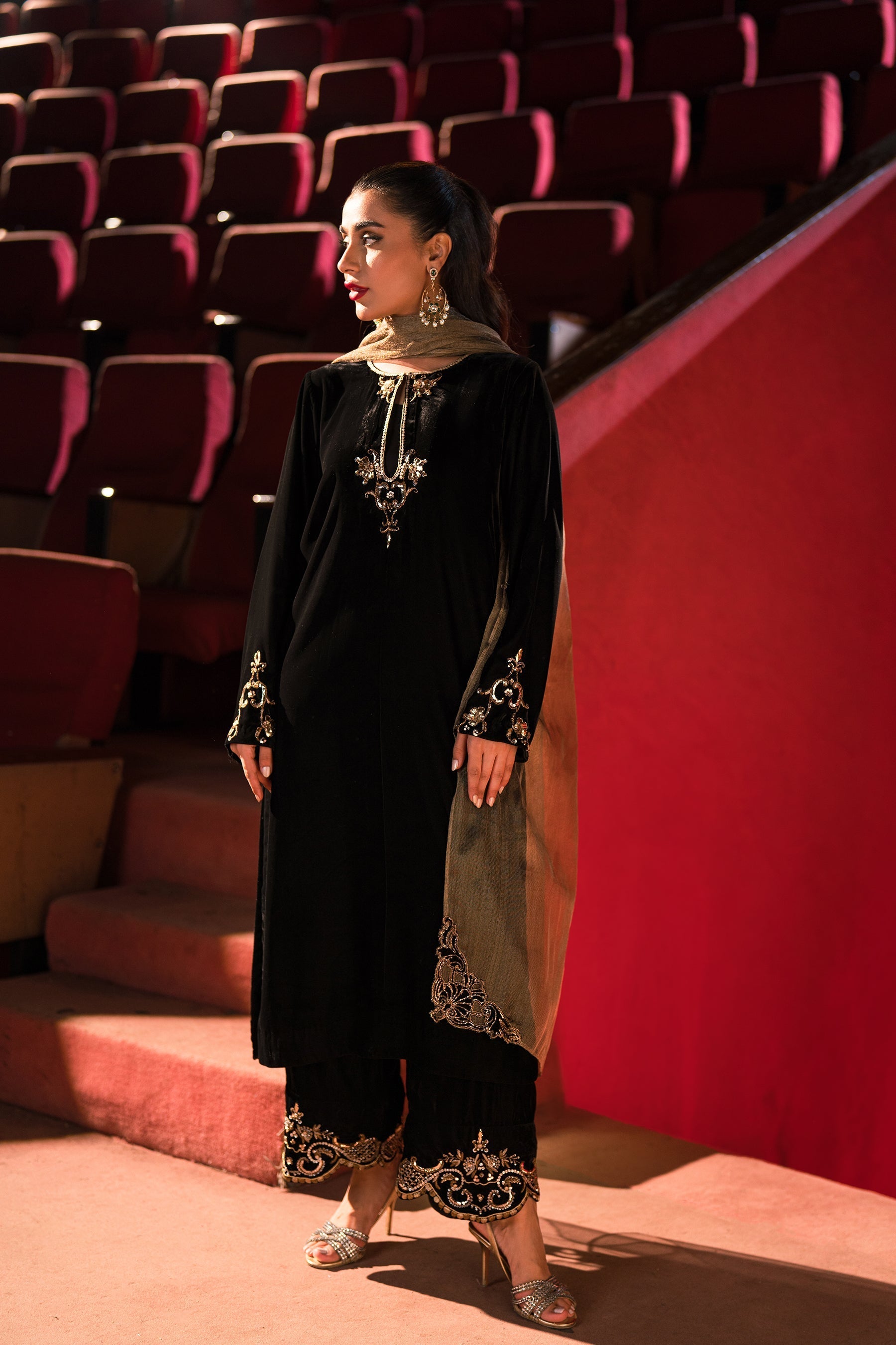 Ammara Khan | Rendezvous Velvet | Statement Noir Velvet Set (D-03) by Ammara Khan - Designer Dress - Type: Ladies Clothes - Available at Sana Yasir - 100% Original