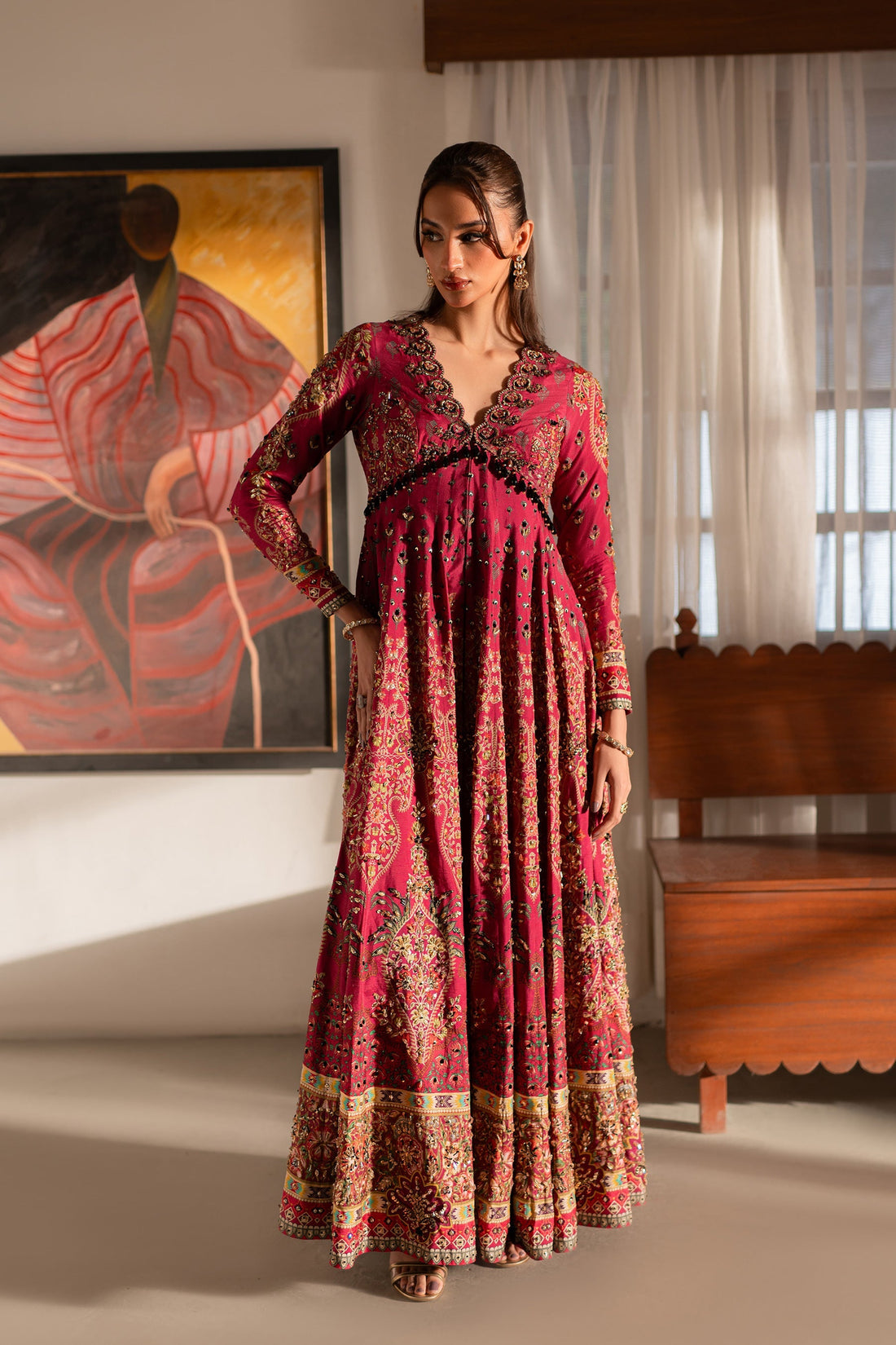 Ammara Khan | Ronaq Luxury Formals | Fuchsia Kalidar Peshwas (D-05) by Ammara Khan - Designer Dress - Type: Ladies Clothes - Available at Sana Yasir - 100% Original