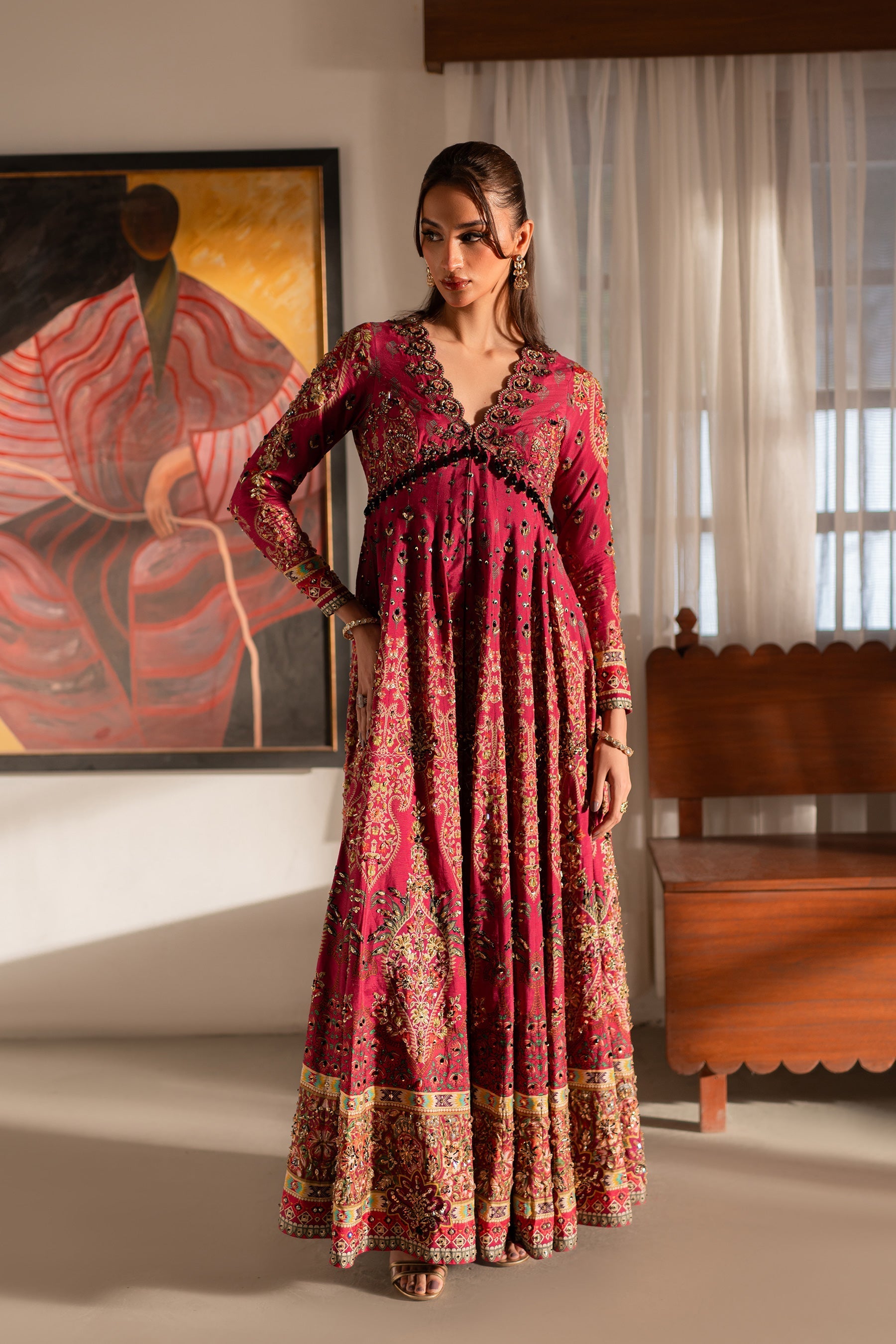 Ammara Khan | Ronaq Luxury Formals | Fuchsia Kalidar Peshwas (D-05) by Ammara Khan - Designer Dress - Type: Ladies Clothes - Available at Sana Yasir - 100% Original