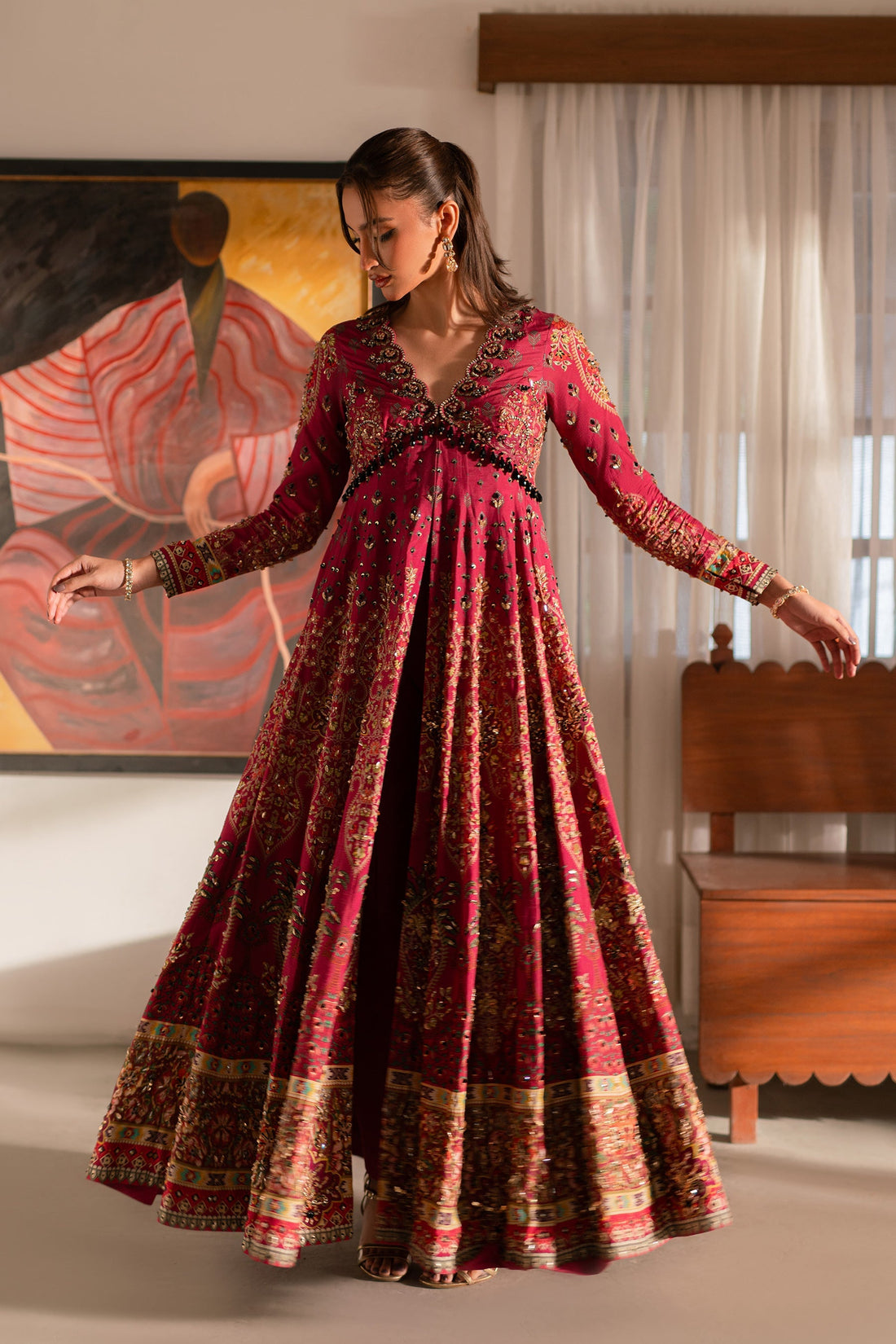 Ammara Khan | Ronaq Luxury Formals | Fuchsia Kalidar Peshwas (D-05) by Ammara Khan - Designer Dress - Type: Ladies Clothes - Available at Sana Yasir - 100% Original