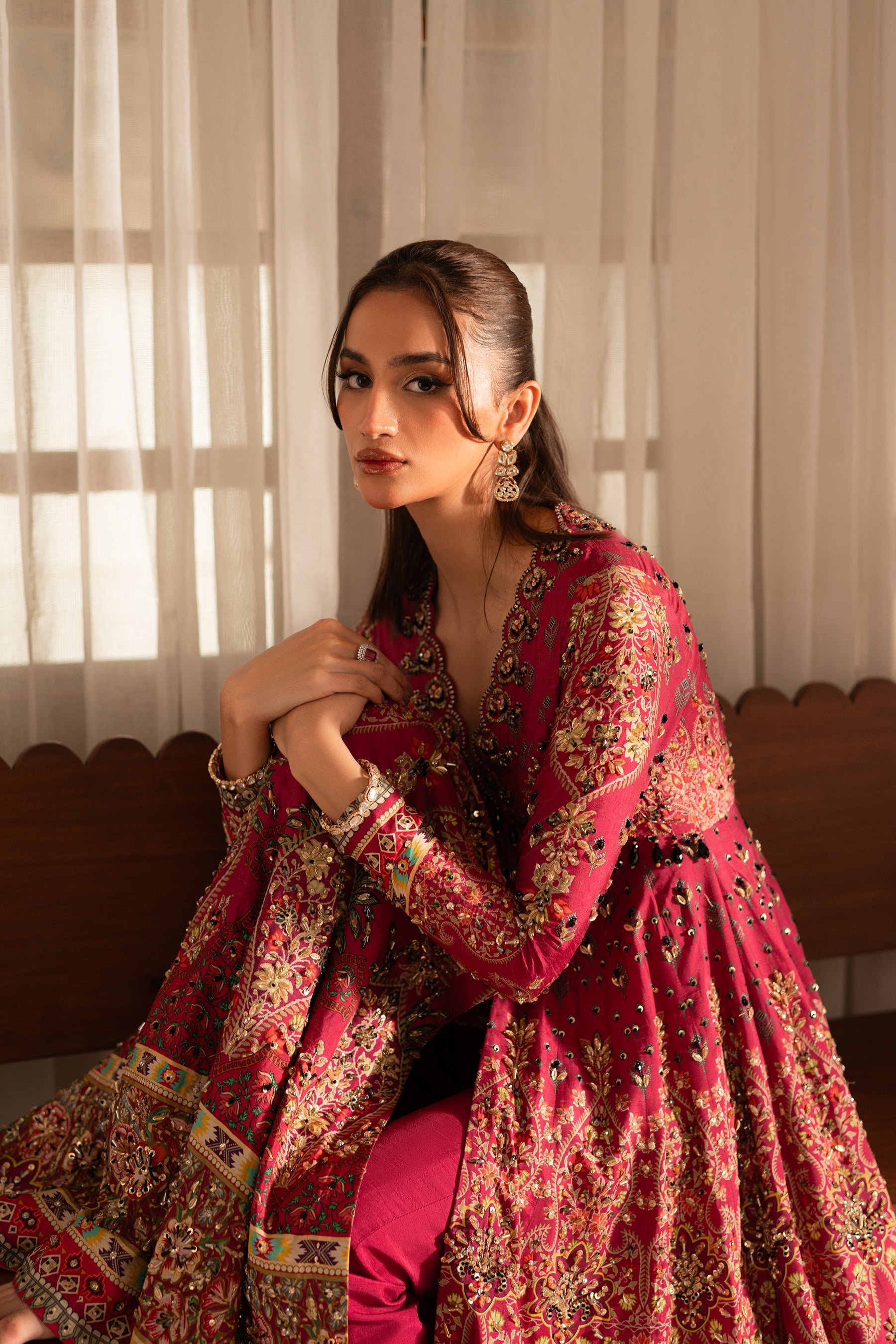 Ammara Khan | Ronaq Luxury Formals | Fuchsia Kalidar Peshwas (D-05) by Ammara Khan - Designer Dress - Type: Ladies Clothes - Available at Sana Yasir - 100% Original