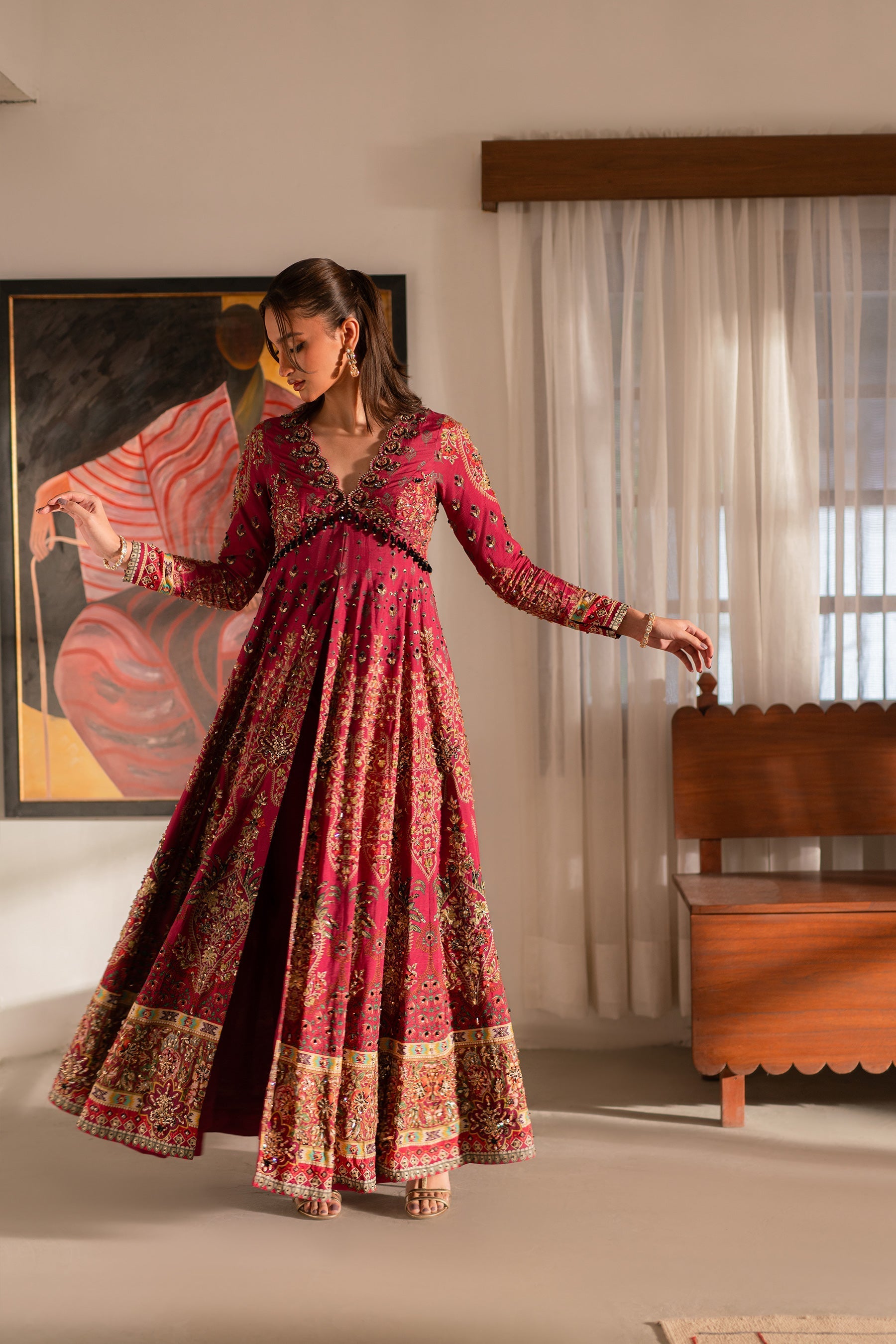 Ammara Khan | Ronaq Luxury Formals | Fuchsia Kalidar Peshwas (D-05) by Ammara Khan - Designer Dress - Type: Ladies Clothes - Available at Sana Yasir - 100% Original