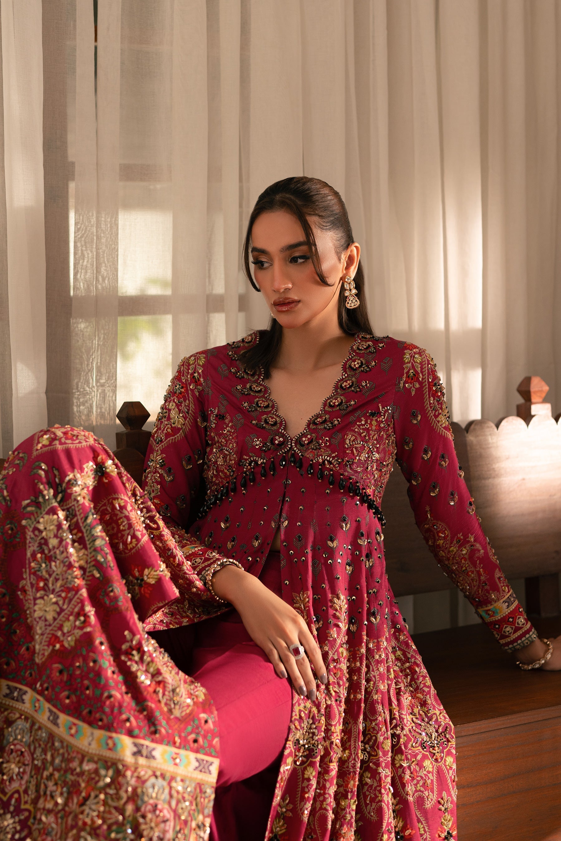 Ammara Khan | Ronaq Luxury Formals | Fuchsia Kalidar Peshwas (D-05) by Ammara Khan - Designer Dress - Type: Ladies Clothes - Available at Sana Yasir - 100% Original