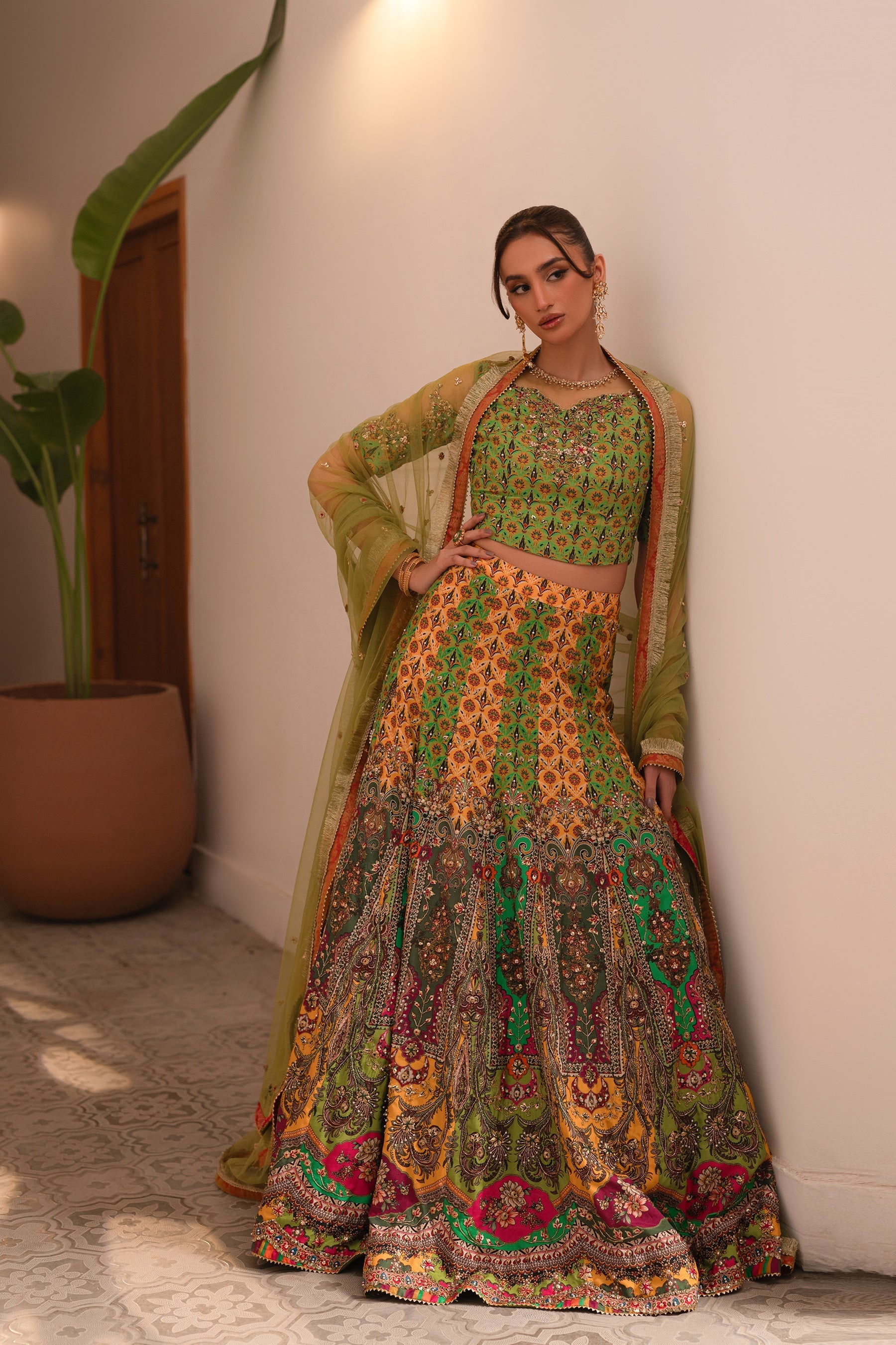 Ammara Khan | Ronaq Luxury Formals | Multi Kali Lehnga Choli (D-06) by Ammara Khan - Designer Dress - Type: Ladies Clothes - Available at Sana Yasir - 100% Original