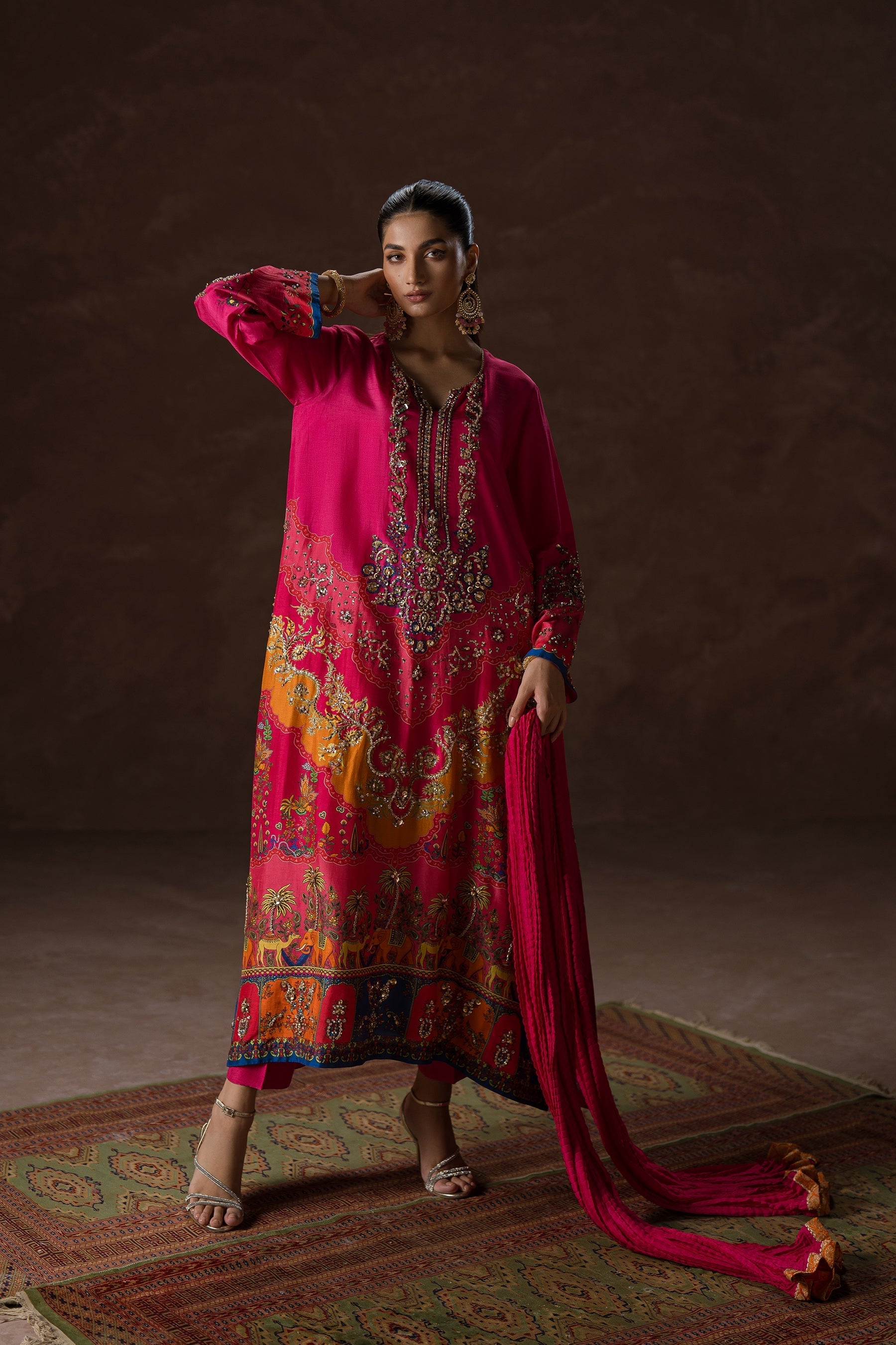 Ammara Khan | Symphony 24 | HOT PINK PARTY KAFTAN SET (D-02) by Ammara Khan - Designer Dress - Type: Ladies Clothes - Available at Sana Yasir - 100% Original