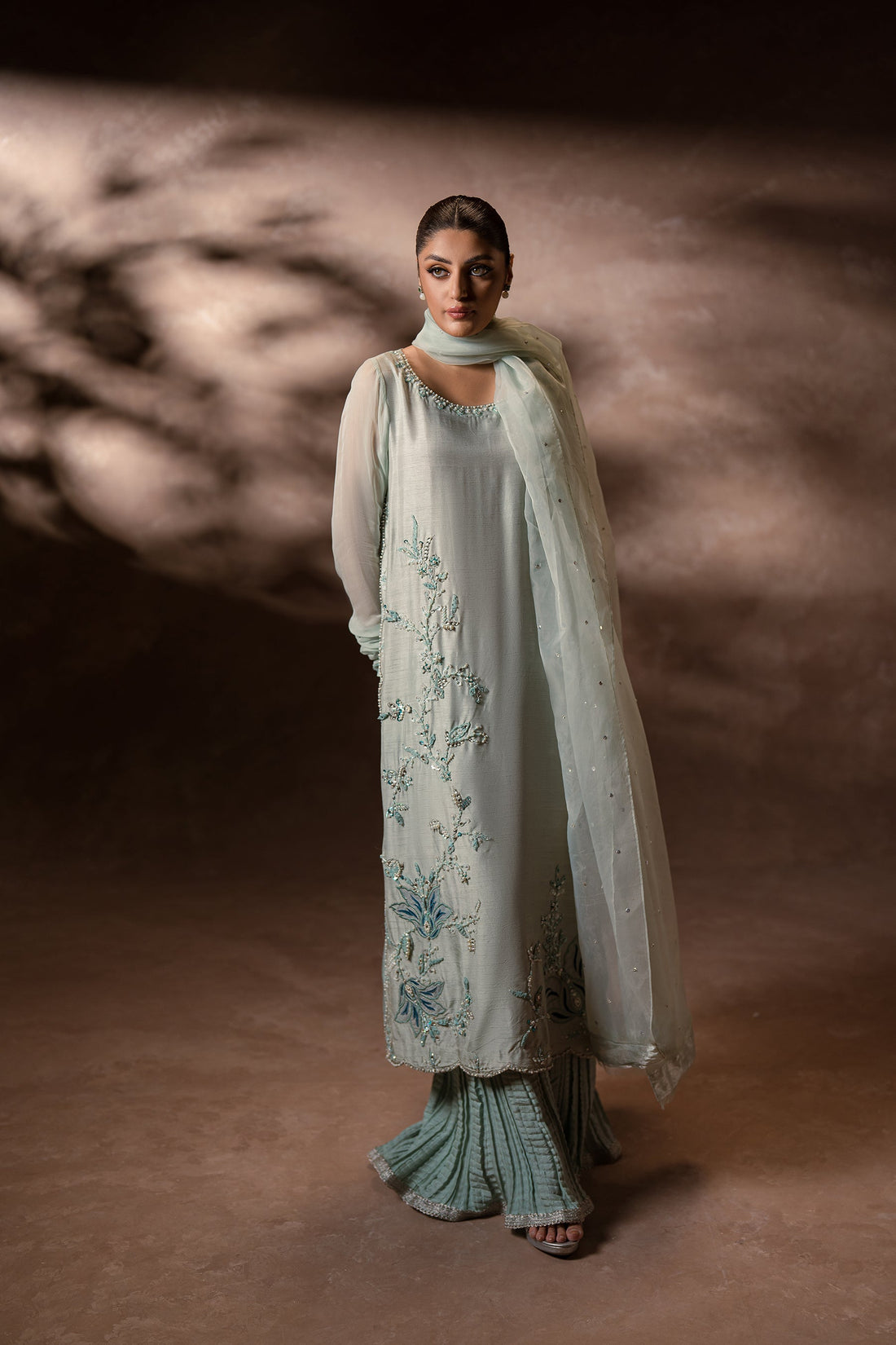 Ammara Khan | Symphony 24 | MINT ELEGANCE CRUSHED PANTS SET (D-08) by Ammara Khan - Designer Dress - Type: Ladies Clothes - Available at Sana Yasir - 100% Original