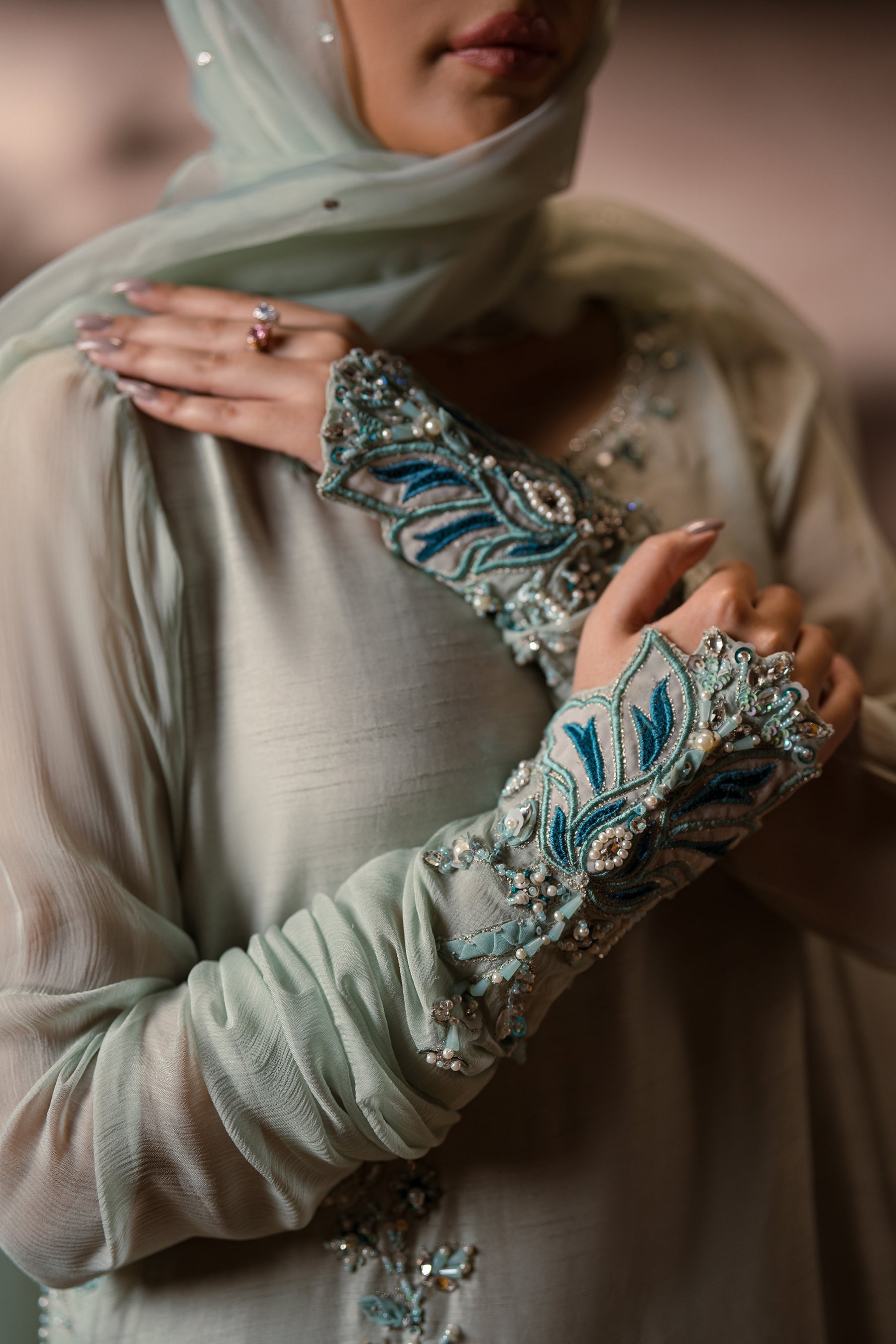 Ammara Khan | Symphony 24 | MINT ELEGANCE CRUSHED PANTS SET (D-08) by Ammara Khan - Designer Dress - Type: Ladies Clothes - Available at Sana Yasir - 100% Original