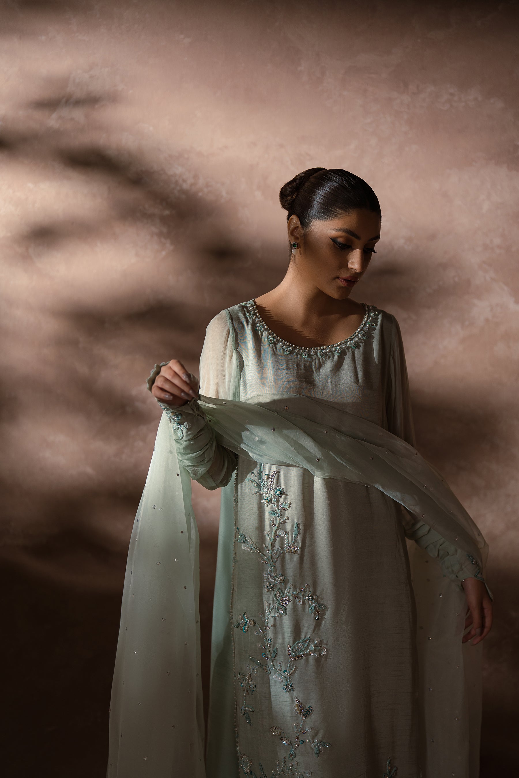 Ammara Khan | Symphony 24 | MINT ELEGANCE CRUSHED PANTS SET (D-08) by Ammara Khan - Designer Dress - Type: Ladies Clothes - Available at Sana Yasir - 100% Original
