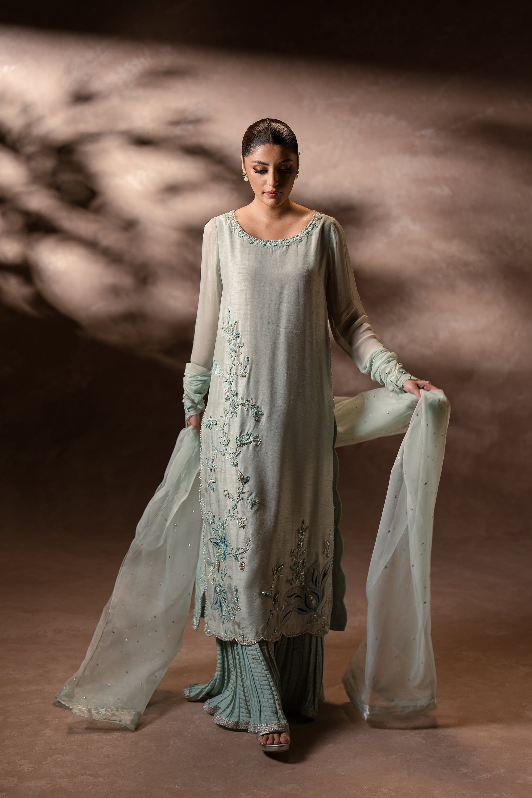 Ammara Khan | Symphony 24 | MINT ELEGANCE CRUSHED PANTS SET (D-08) by Ammara Khan - Designer Dress - Type: Ladies Clothes - Available at Sana Yasir - 100% Original