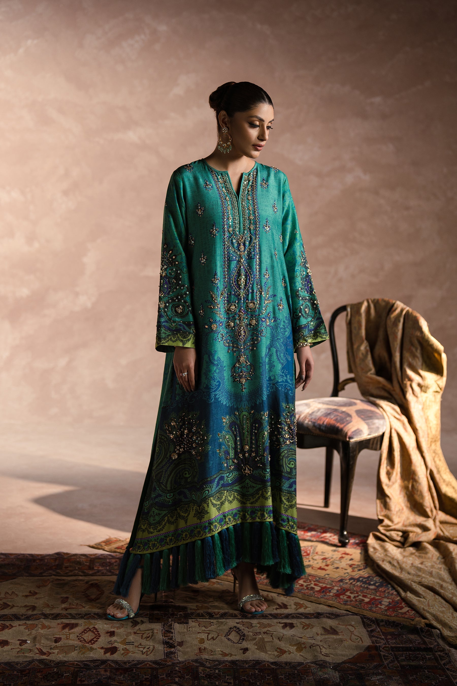 Ammara Khan | Symphony 24 | PEACOCK GARDEN KAFTAN SET (D-01) by Ammara Khan - Designer Dress - Type: Ladies Clothes - Available at Sana Yasir - 100% Original