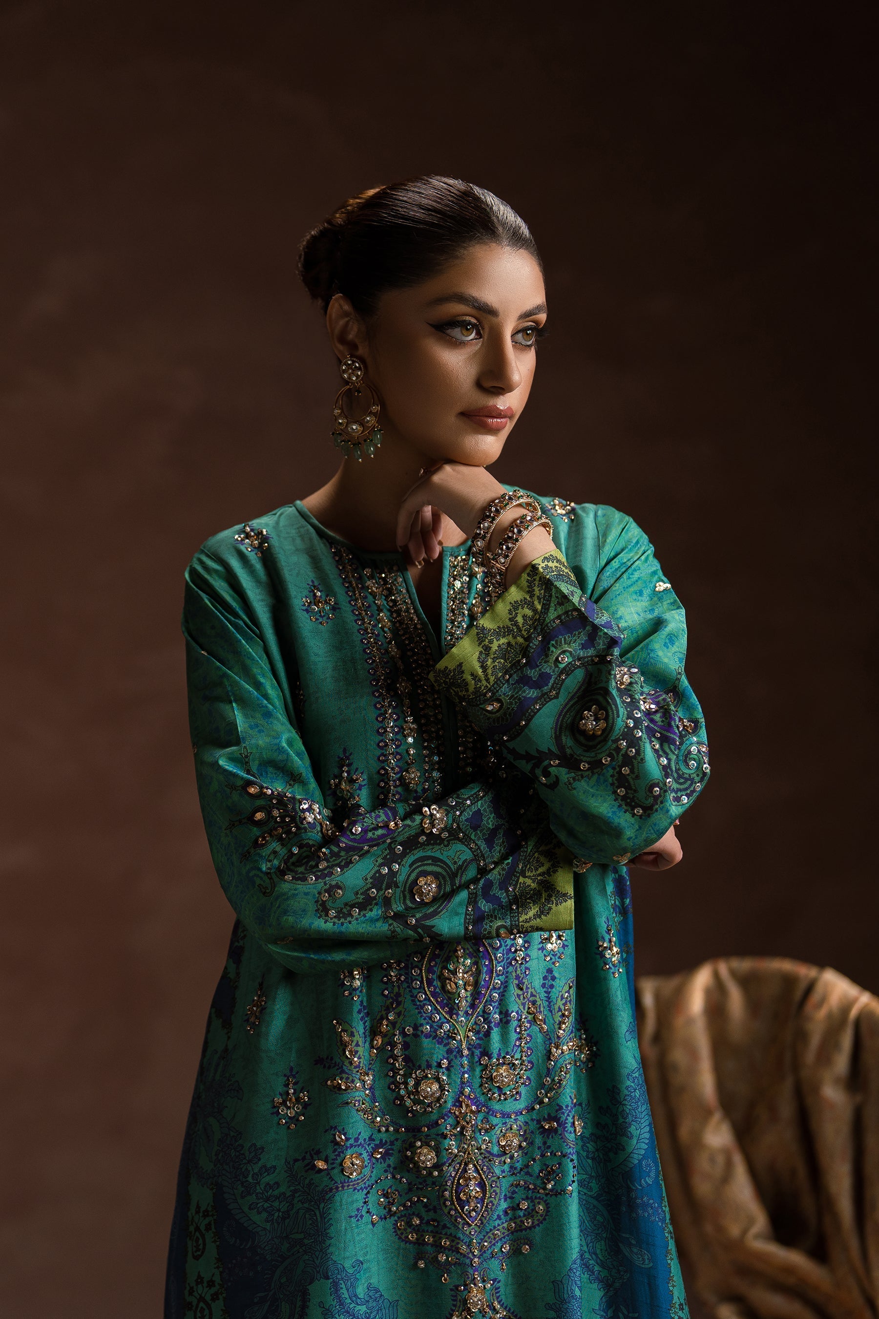 Ammara Khan | Symphony 24 | PEACOCK GARDEN KAFTAN SET (D-01) by Ammara Khan - Designer Dress - Type: Ladies Clothes - Available at Sana Yasir - 100% Original