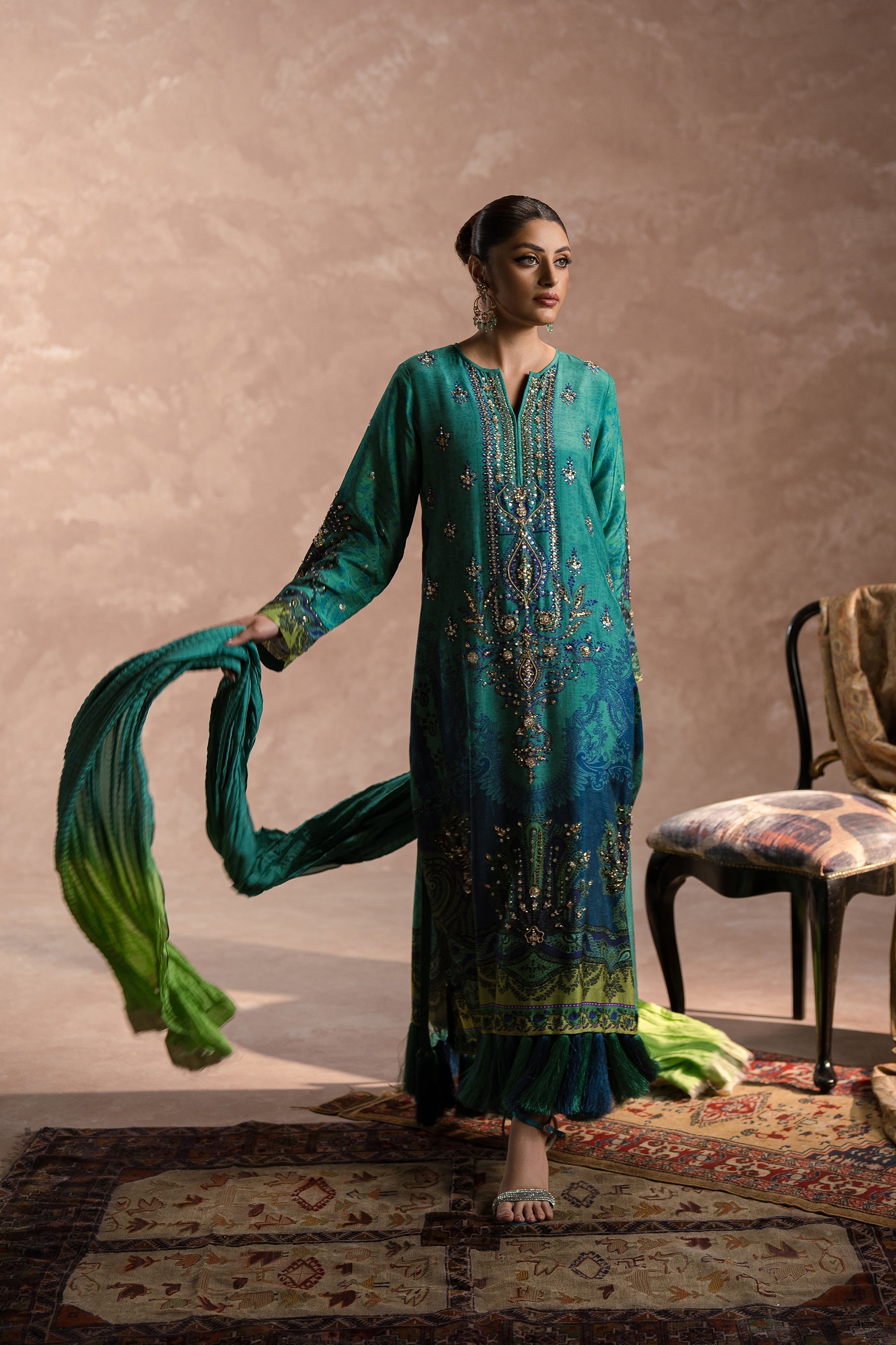 Ammara Khan | Symphony 24 | PEACOCK GARDEN KAFTAN SET (D-01) by Ammara Khan - Designer Dress - Type: Ladies Clothes - Available at Sana Yasir - 100% Original