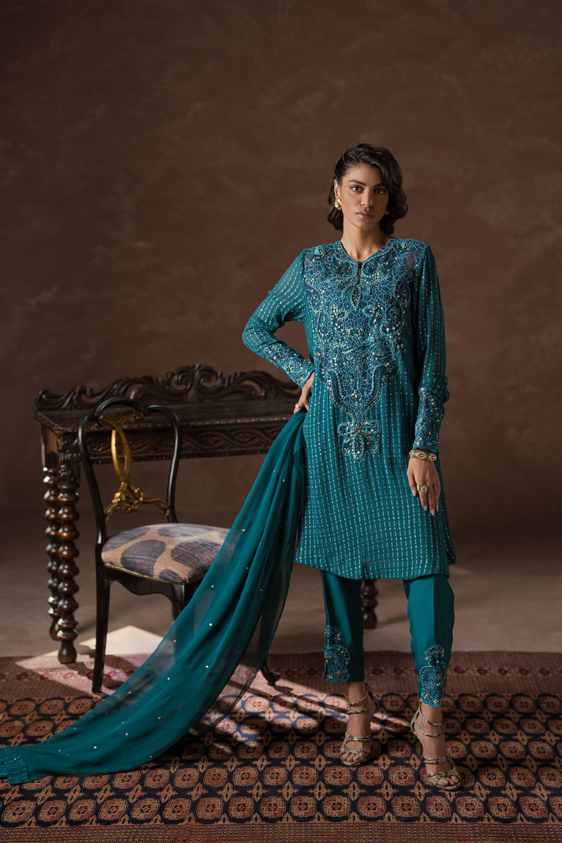 Ammara Khan | Symphony 24 | TEAL BEAUTY SET (D-10) by Ammara Khan - Designer Dress - Type: Ladies Clothes - Available at Sana Yasir - 100% Original