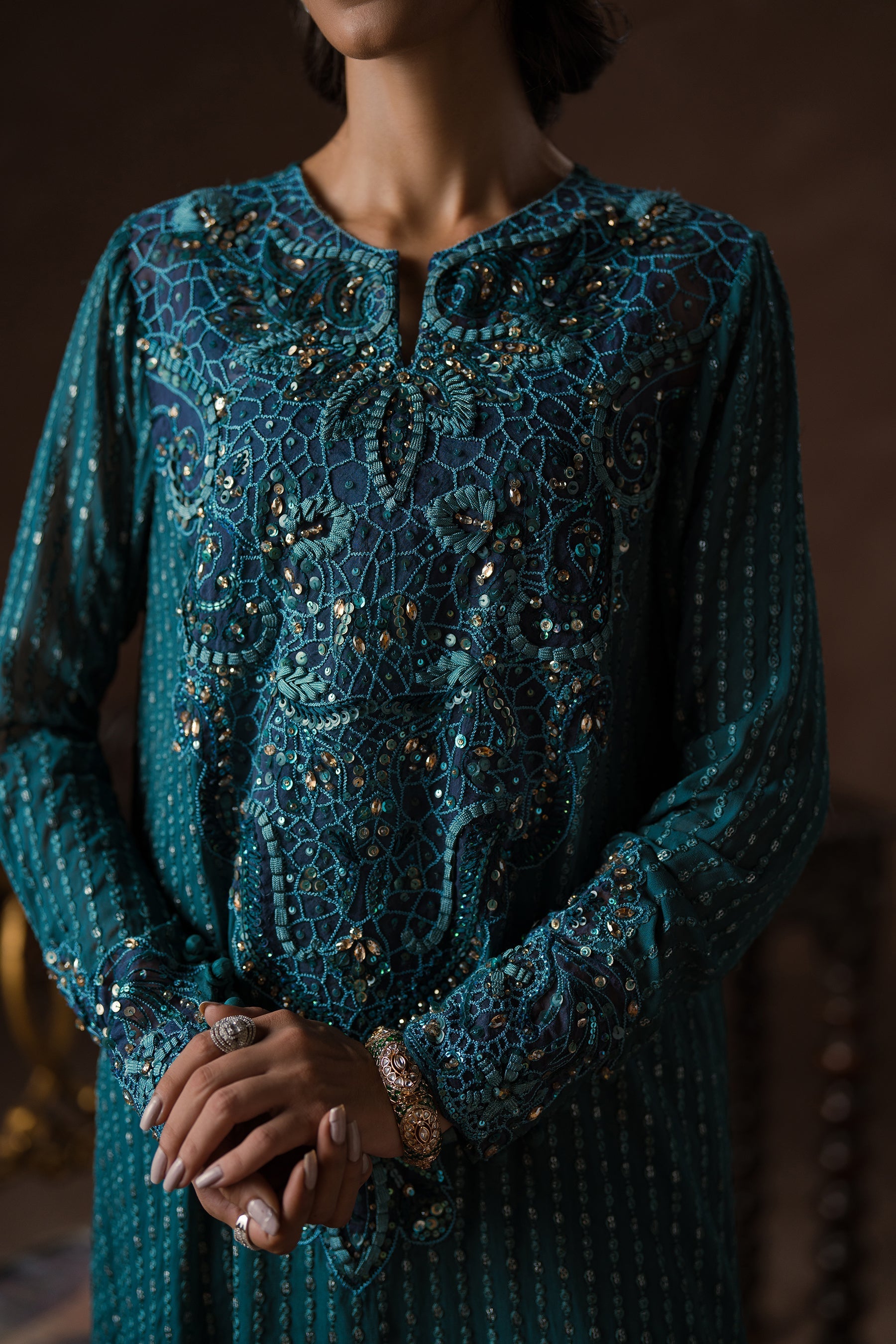 Ammara Khan | Symphony 24 | TEAL BEAUTY SET (D-10) by Ammara Khan - Designer Dress - Type: Ladies Clothes - Available at Sana Yasir - 100% Original
