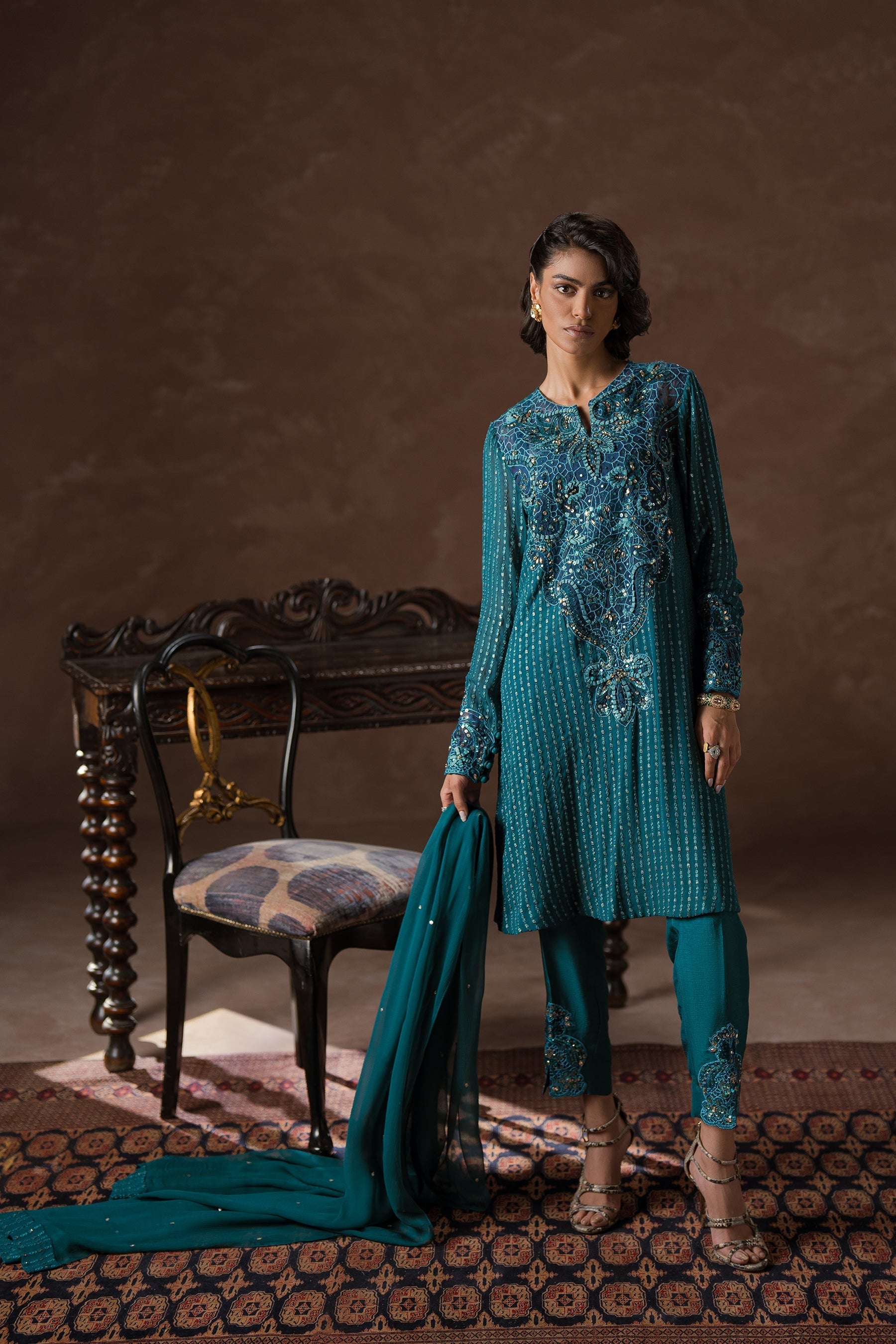 Ammara Khan | Symphony 24 | TEAL BEAUTY SET (D-10) by Ammara Khan - Designer Dress - Type: Ladies Clothes - Available at Sana Yasir - 100% Original