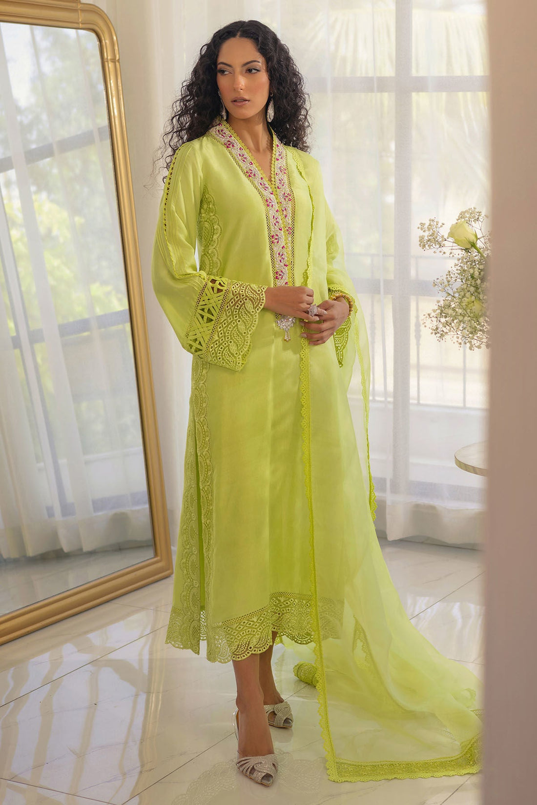 Annus Abrar | Designer Picks 24 | RAYLA KIWI GREEN - SHIRT AND PANTS by Annus Abrar - Designer Dress - Type: Luxury - Available at Sana Yasir - 100% Original
