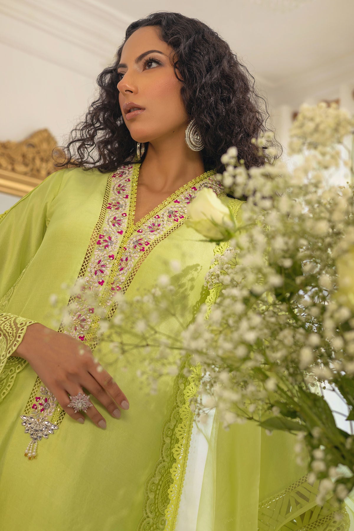 Annus Abrar | Designer Picks 24 | RAYLA KIWI GREEN - SHIRT AND PANTS by Annus Abrar - Designer Dress - Type: Luxury - Available at Sana Yasir - 100% Original