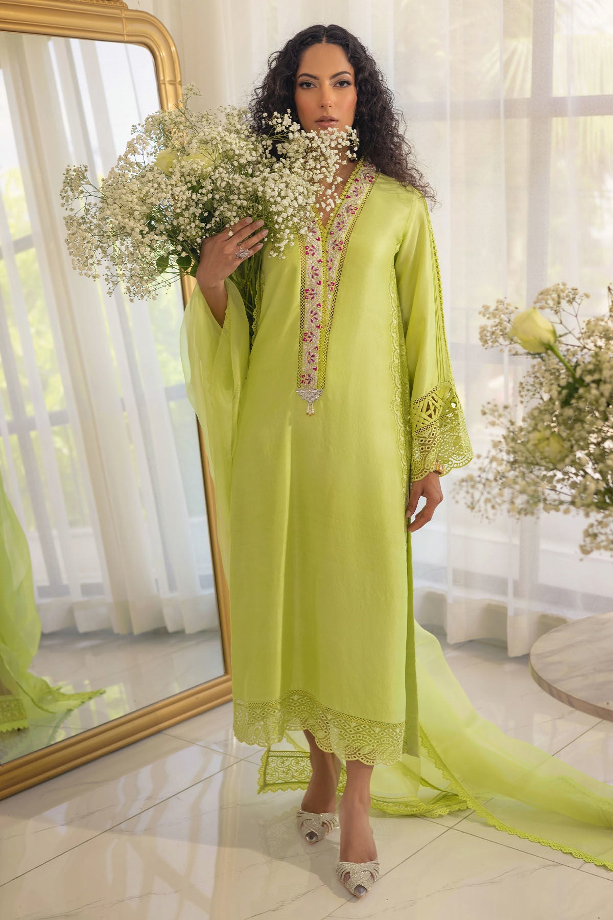 Annus Abrar | Designer Picks 24 | RAYLA KIWI GREEN - SHIRT AND PANTS by Annus Abrar - Designer Dress - Type: Luxury - Available at Sana Yasir - 100% Original