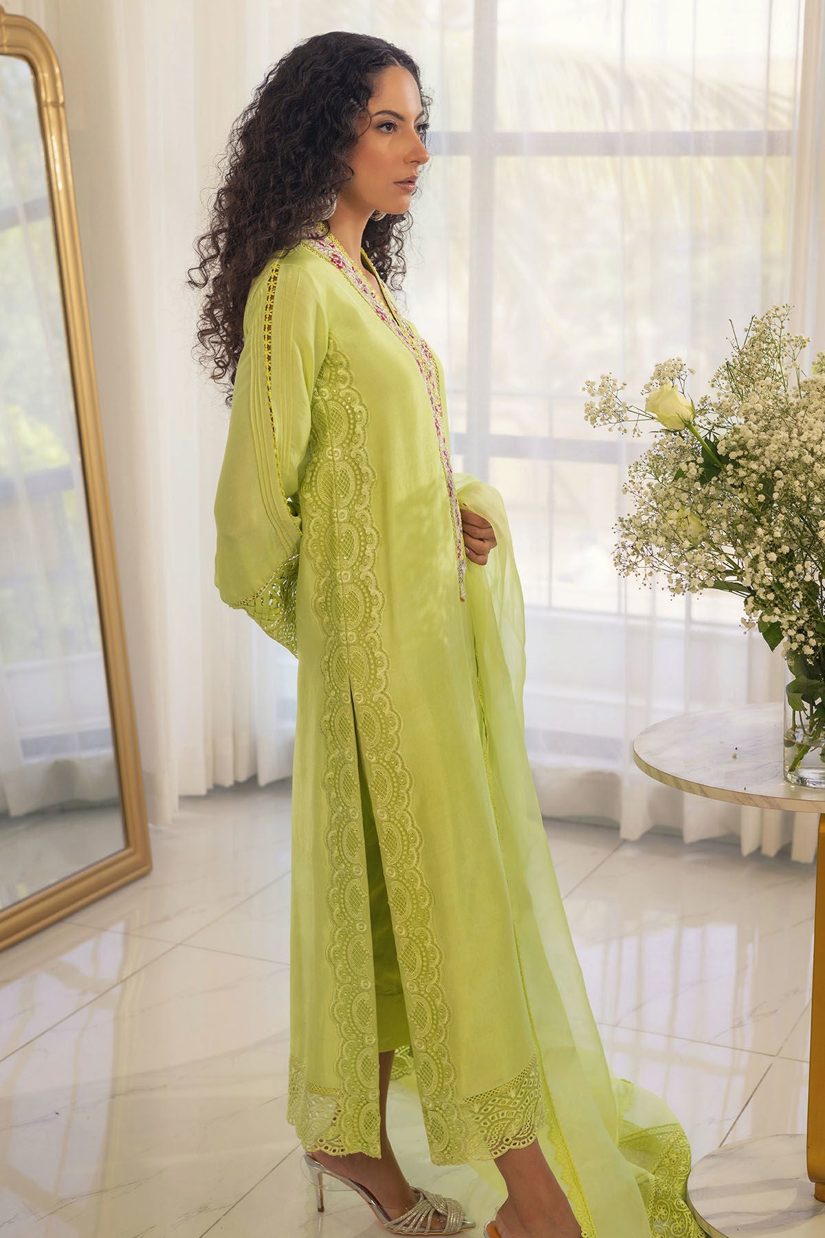 Annus Abrar | Designer Picks 24 | RAYLA KIWI GREEN - SHIRT AND PANTS by Annus Abrar - Designer Dress - Type: Luxury - Available at Sana Yasir - 100% Original
