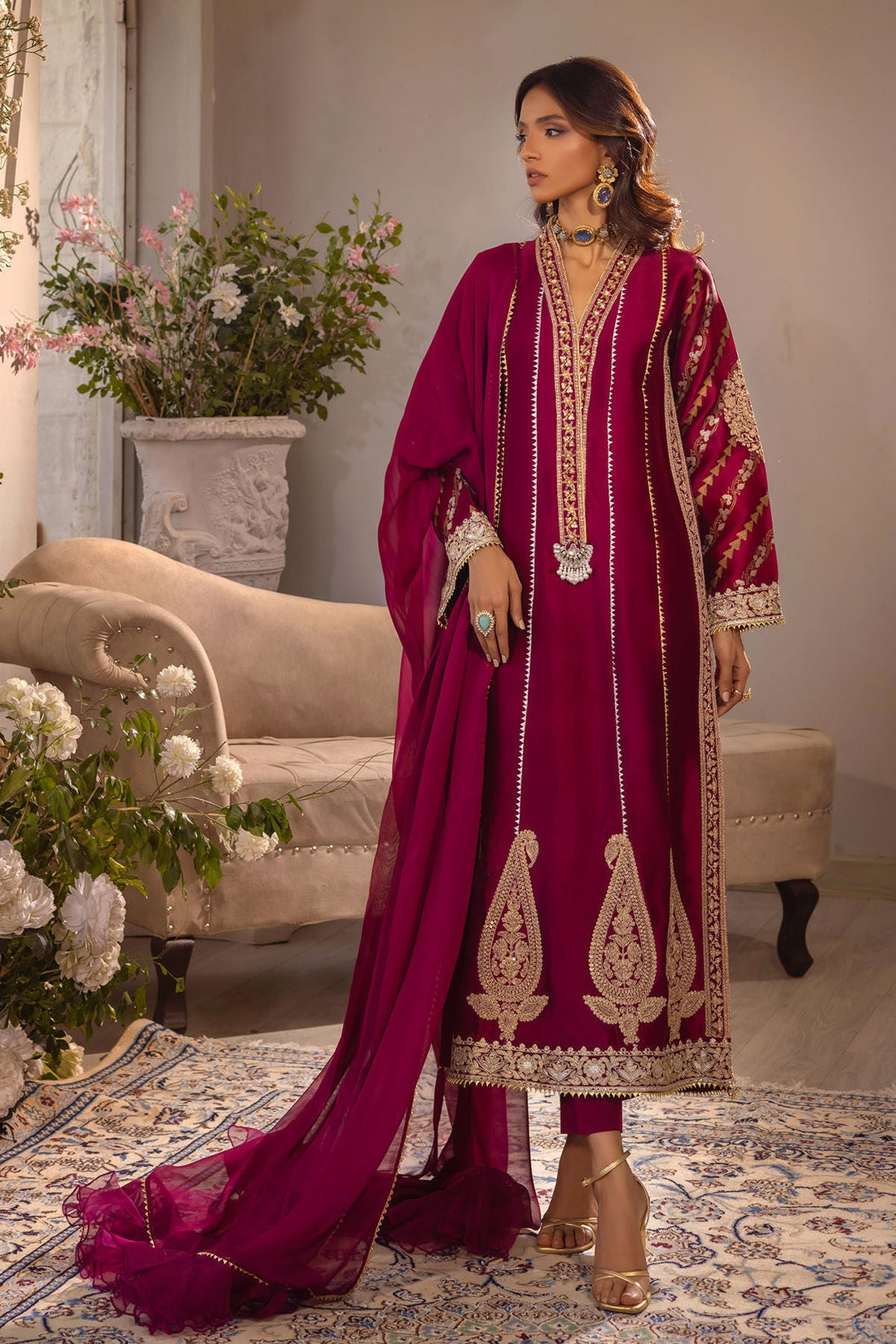 Annus Abrar | Designer Picks 24 | VISAAL CRANBERRY-SHIRT AND DUPATTA by Annus Abrar - Designer Dress - Type: Luxury - Available at Sana Yasir - 100% Original