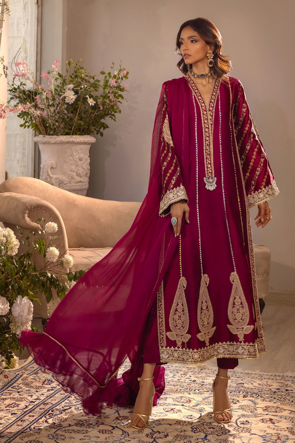 Annus Abrar | Designer Picks 24 | VISAAL CRANBERRY-SHIRT AND DUPATTA by Annus Abrar - Designer Dress - Type: Luxury - Available at Sana Yasir - 100% Original