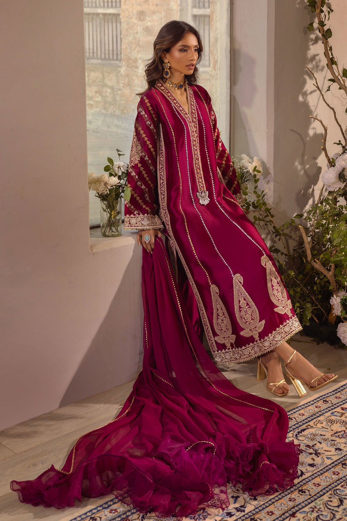 Annus Abrar | Designer Picks 24 | VISAAL CRANBERRY-SHIRT AND DUPATTA by Annus Abrar - Designer Dress - Type: Luxury - Available at Sana Yasir - 100% Original